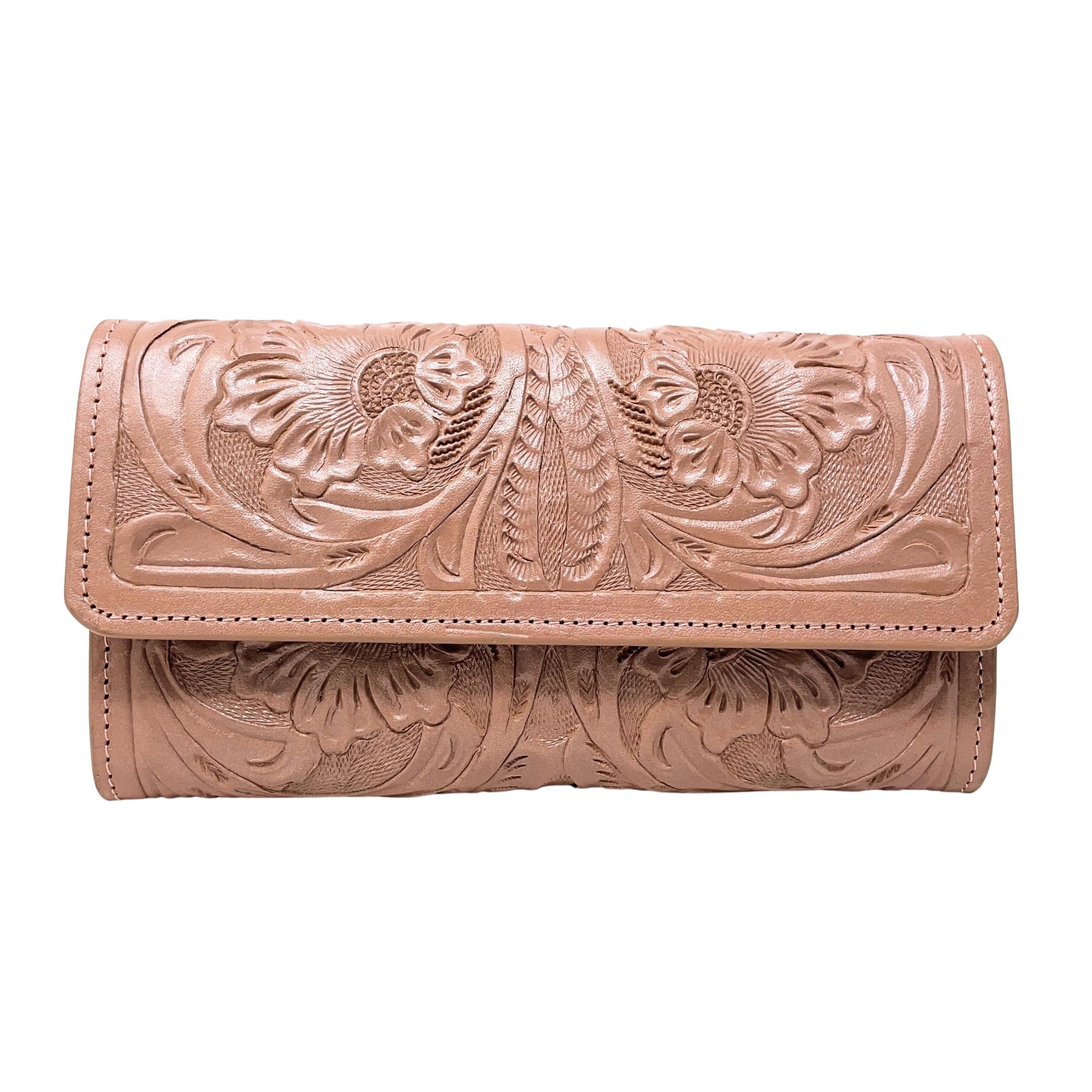 Mauzari Geneva Women's Tooled Leather Wallet - Genuine Leather RFID Blocking Bifold Wallet for Women (Blush Pink) - Perfect for Everyday Use, Travel & Gift Giving