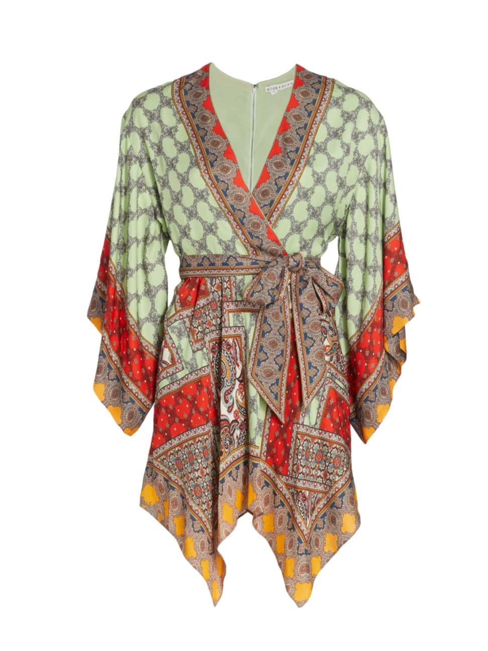 Alice + Olivia Women's Haveri Scarf Print Wrap Mini Dress - Floral Bohemian Summer Cocktail Party & Vacation Outfit
