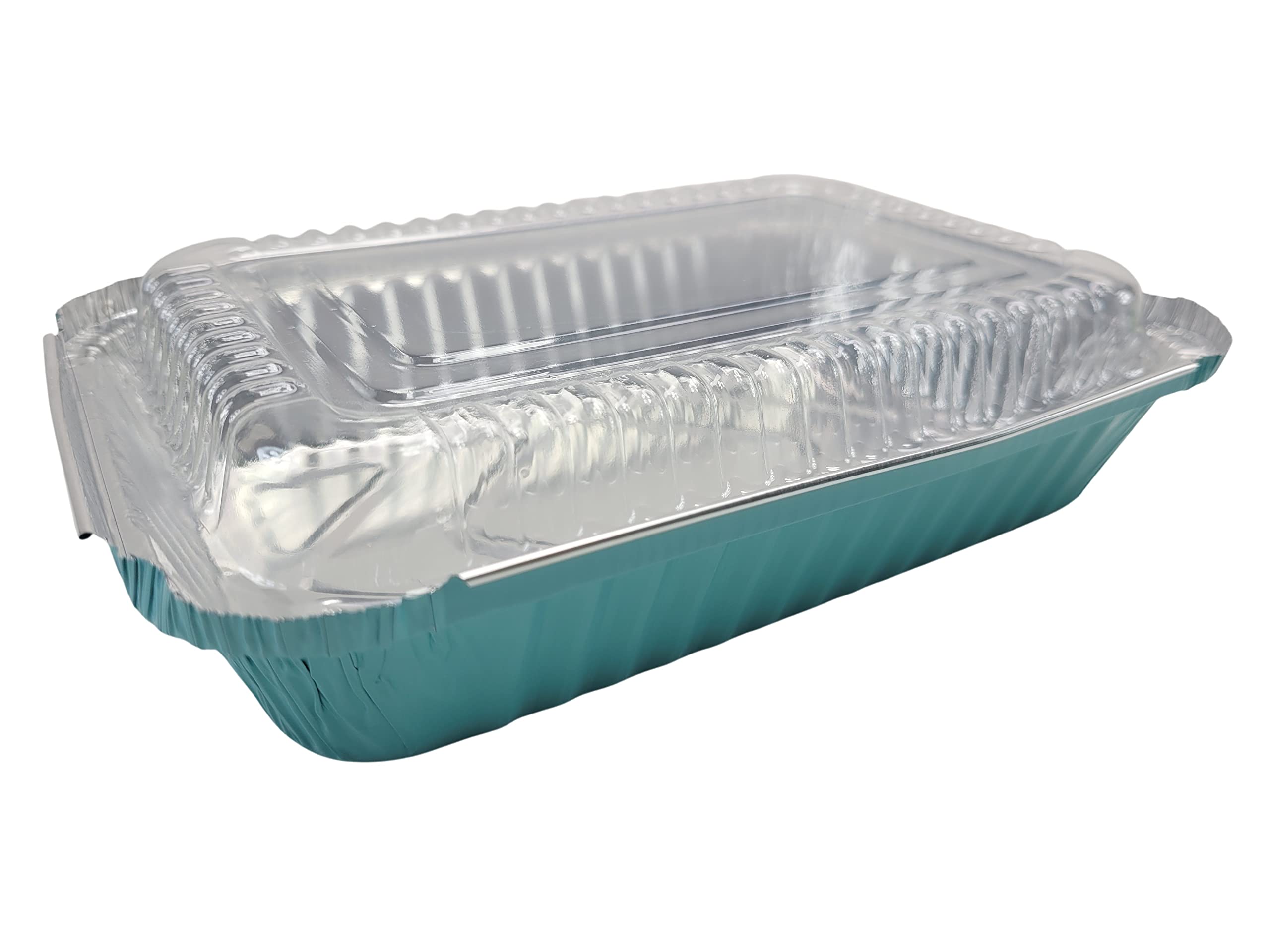 KitchenDance 1.5 LB Colored Aluminum Foil Oblong Pans with Plastic Lids - Heavy Duty Shallow Baking Pans for Cooking, Freezing & Food Storage - Perfect for Meal Prep, Catering, Restaurants & Home Kitchens (6417P)