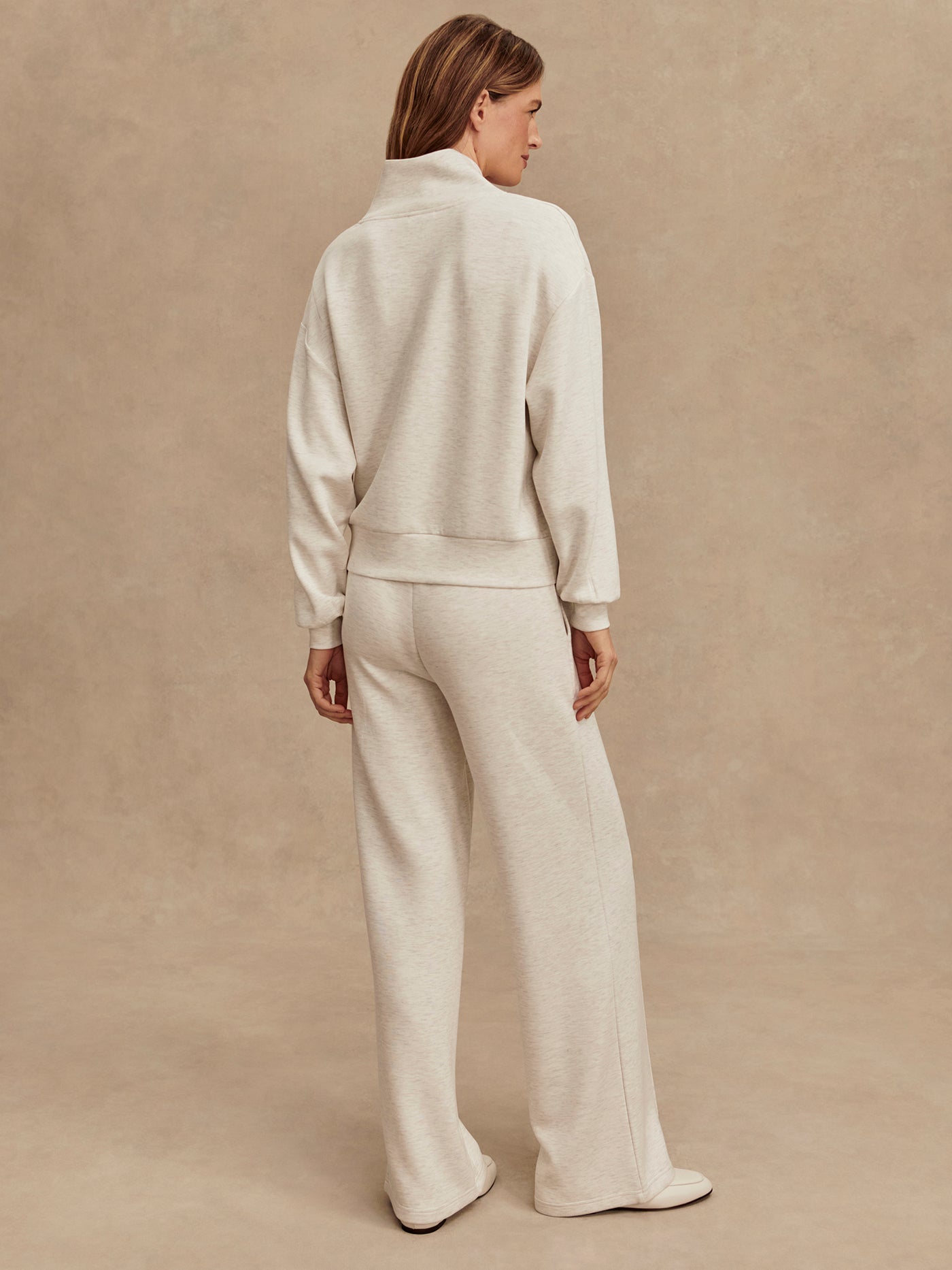 Varley Women's Wide Leg Pants Size 30 in Ivory Marl - Comfortable High Waisted Trousers for Work, Office & Casual Wear