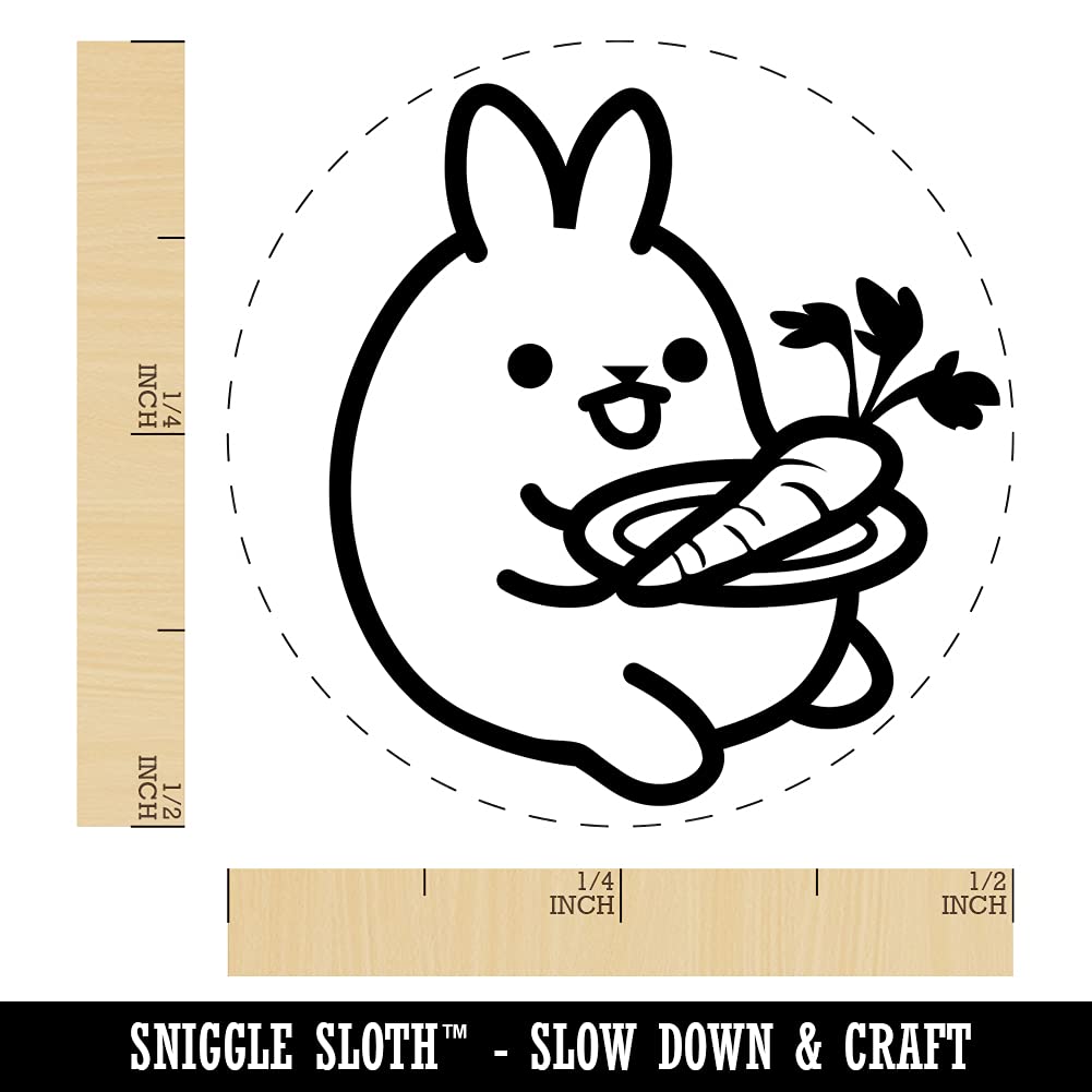 Kawaii Bunny Rabbit Eating Carrot Self-Inking Rubber Stamp - 1/2 Inch Mini Craft Stamp for Planners, Scrapbooking & DIY Projects - Brown Ink for Card Making, Journaling & Gift Wrapping