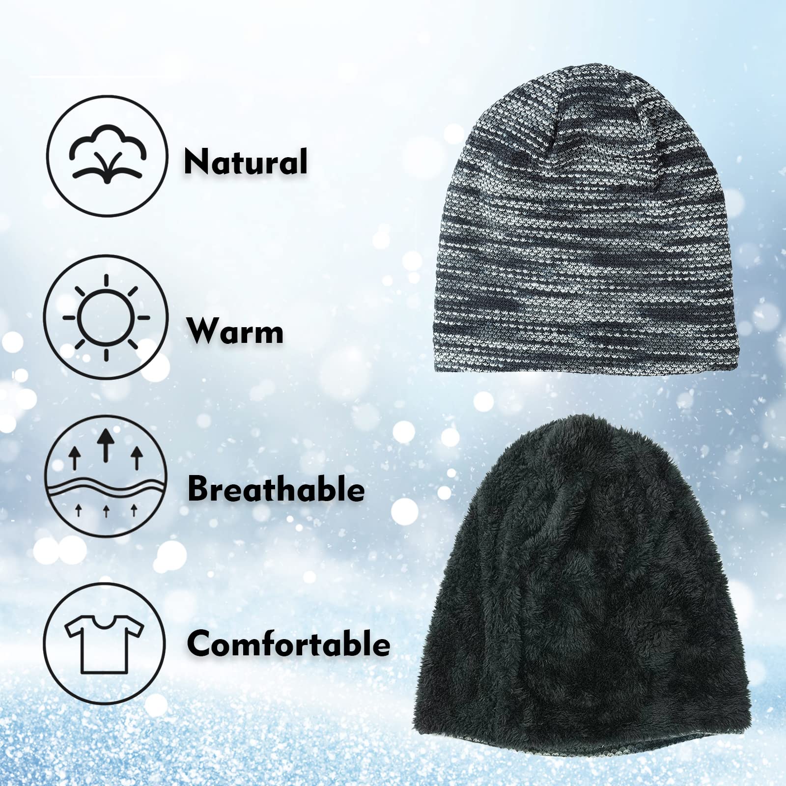 Warm Winter Knit Beanie Hat for Men & Women - Stretchy Soft Fleece Lined Skull Cap, Slouchy Unisex Hat for Cold Weather, Outdoor Activities, Fishing, and Casual Wear