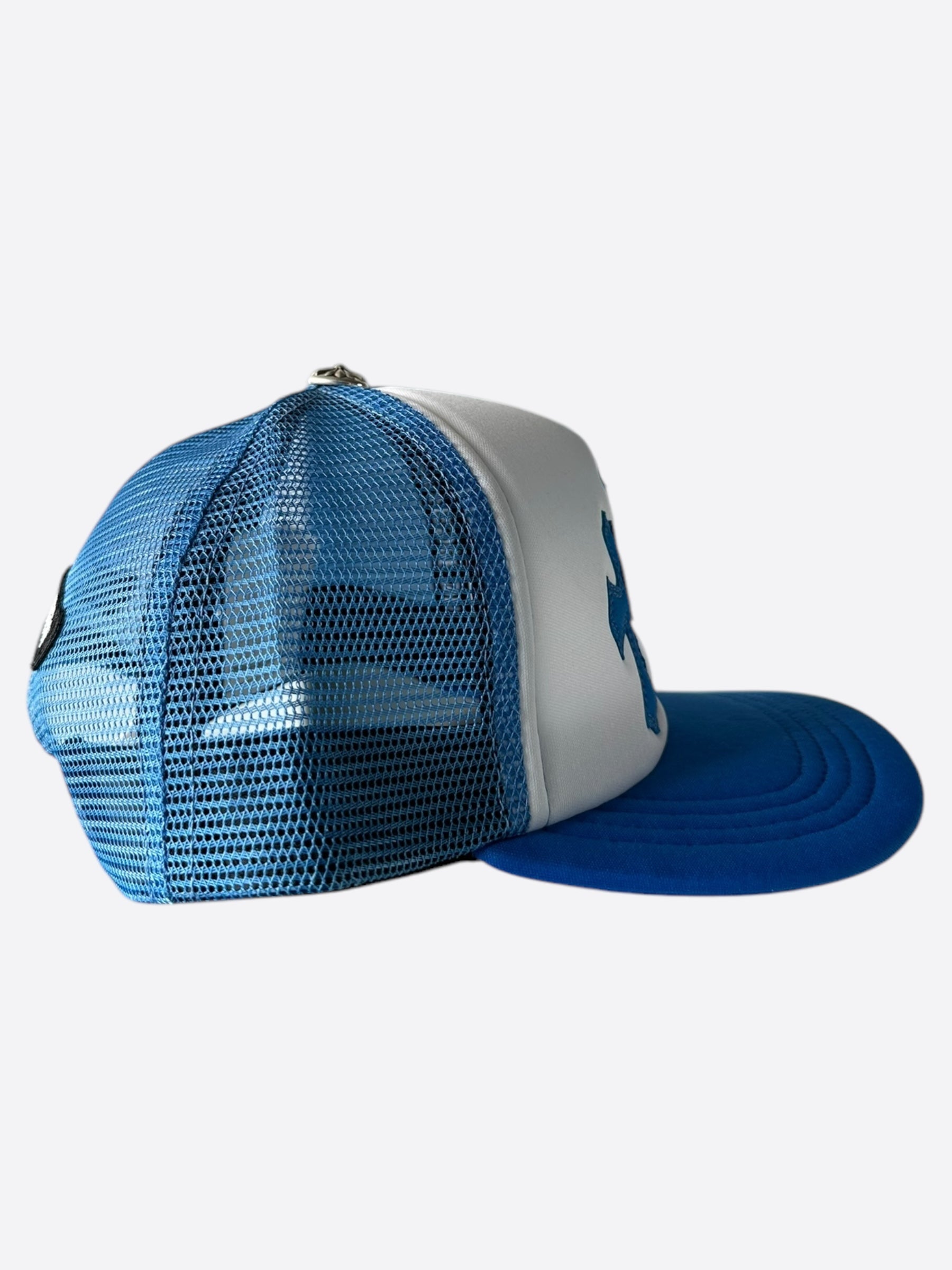 Chrome Hearts Blue Cemetery Cross Patch Trucker Hat - Stylish Embroidered Adjustable Cap for Men & Women - Perfect for Streetwear, Concerts, and Outdoor Adventures