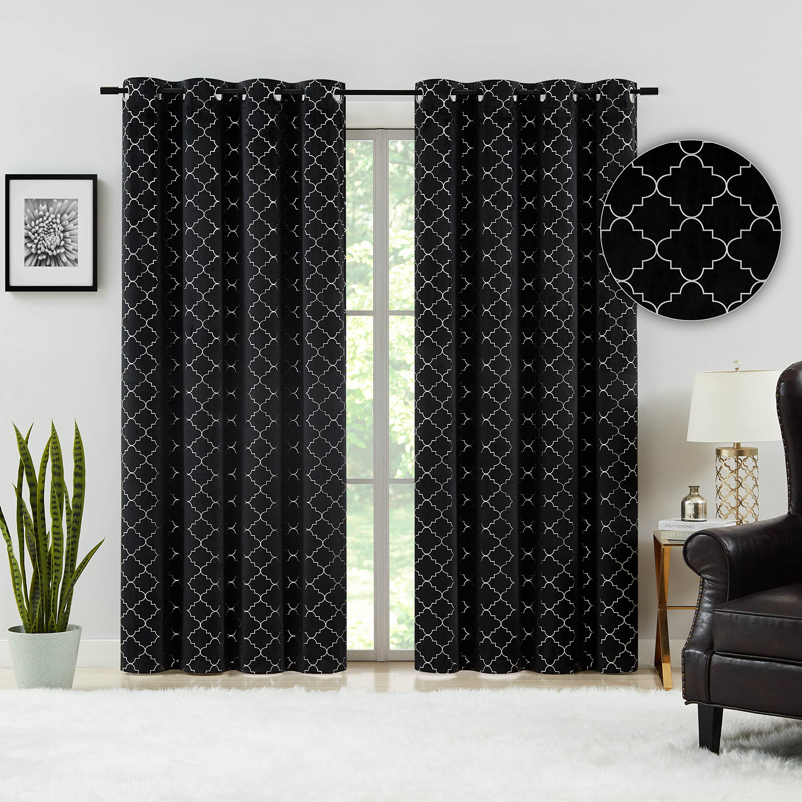 Black Velvet Curtains 95 Inch Length - Thermal Insulated Blackout Drapes for Bedroom & Living Room (Set of 2 Panels) - Classic Silver Grommet Top Window Treatments 52
