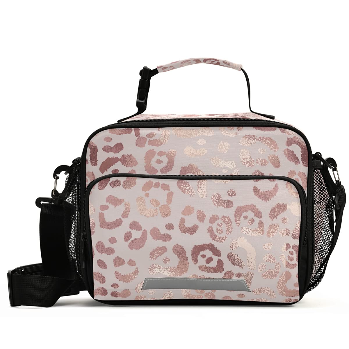 Elegant Rose Gold Leopard Insulated Lunch Bag for Women & Men - Adjustable Shoulder Strap, Leakproof Lunch Tote for Work, Office, School, Picnic & Outdoor Activities - Keep Food Fresh & Stylish All Day