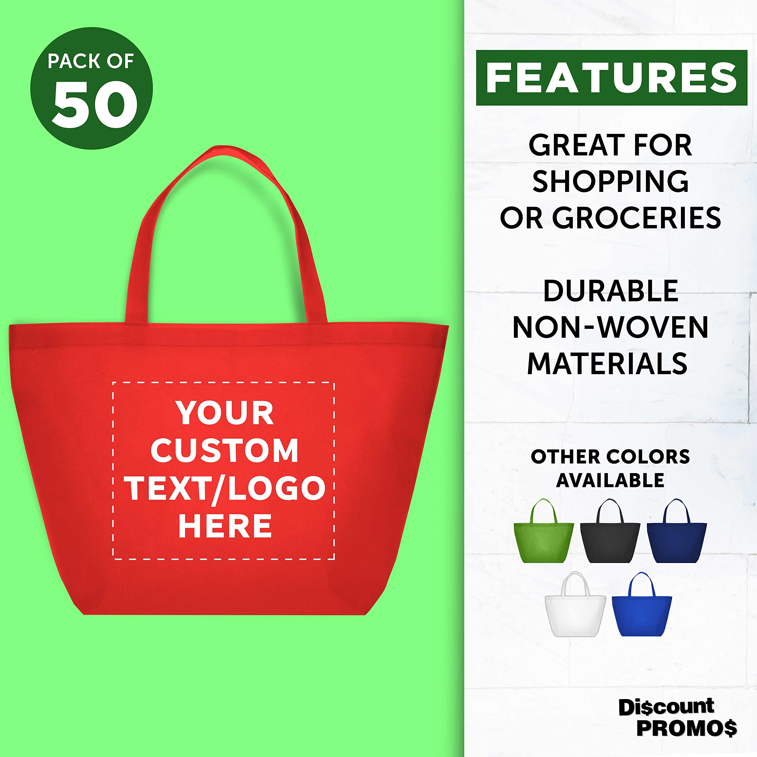 **Custom Southern Style Grocery Tote Bags - Bulk Pack of 50 Reusable Shopping Bags - Personalized Promotional Totes for Travel, Business, and Retail - Red 20
