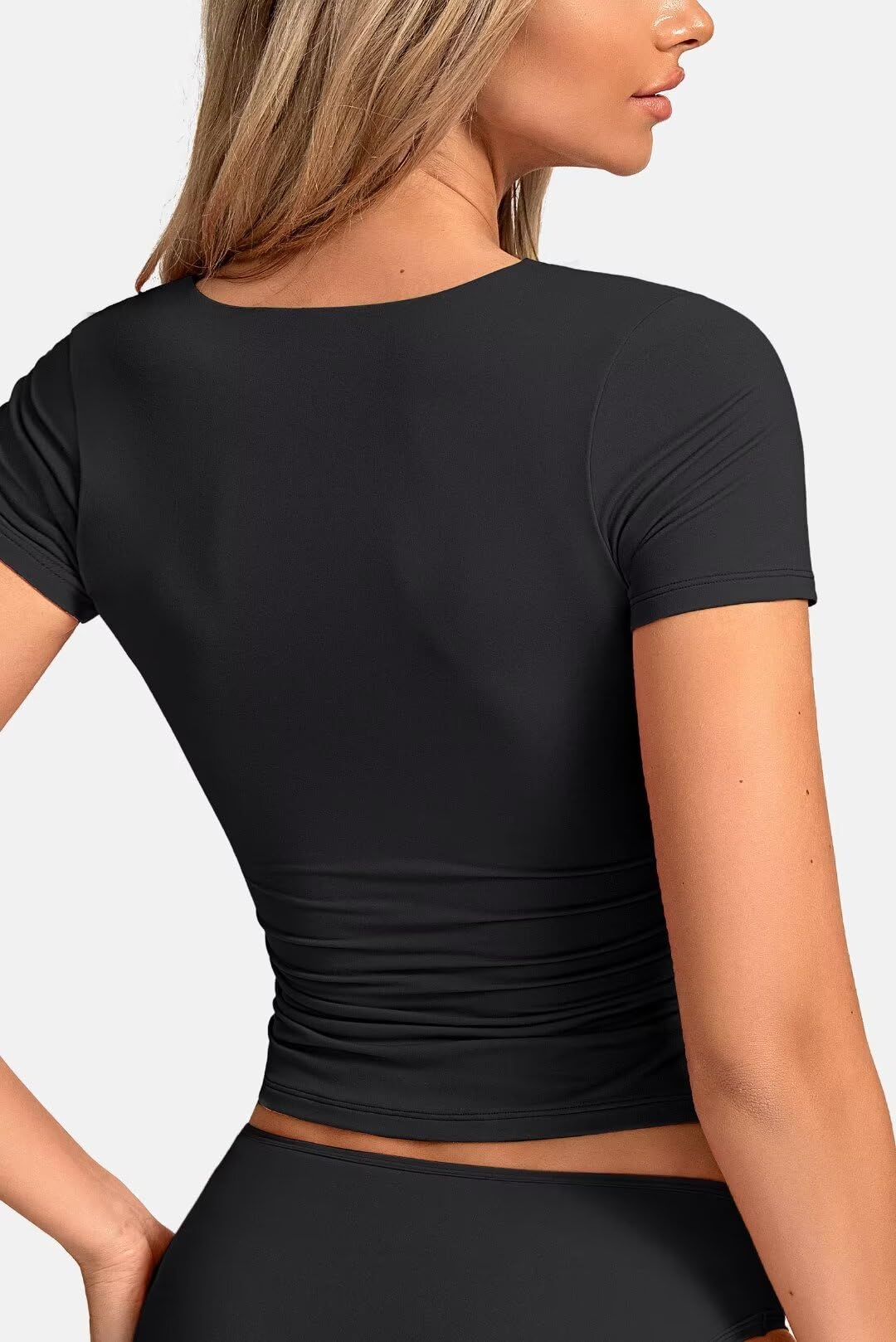 Vertvie Women's Sexy V-Neck Double-Lined Slim Fit T-Shirt - Y2K Tight Basic Tee for Women, Short Sleeve Going Out Crop Top | Perfect for Clubbing, Date Night & Summer Outfits