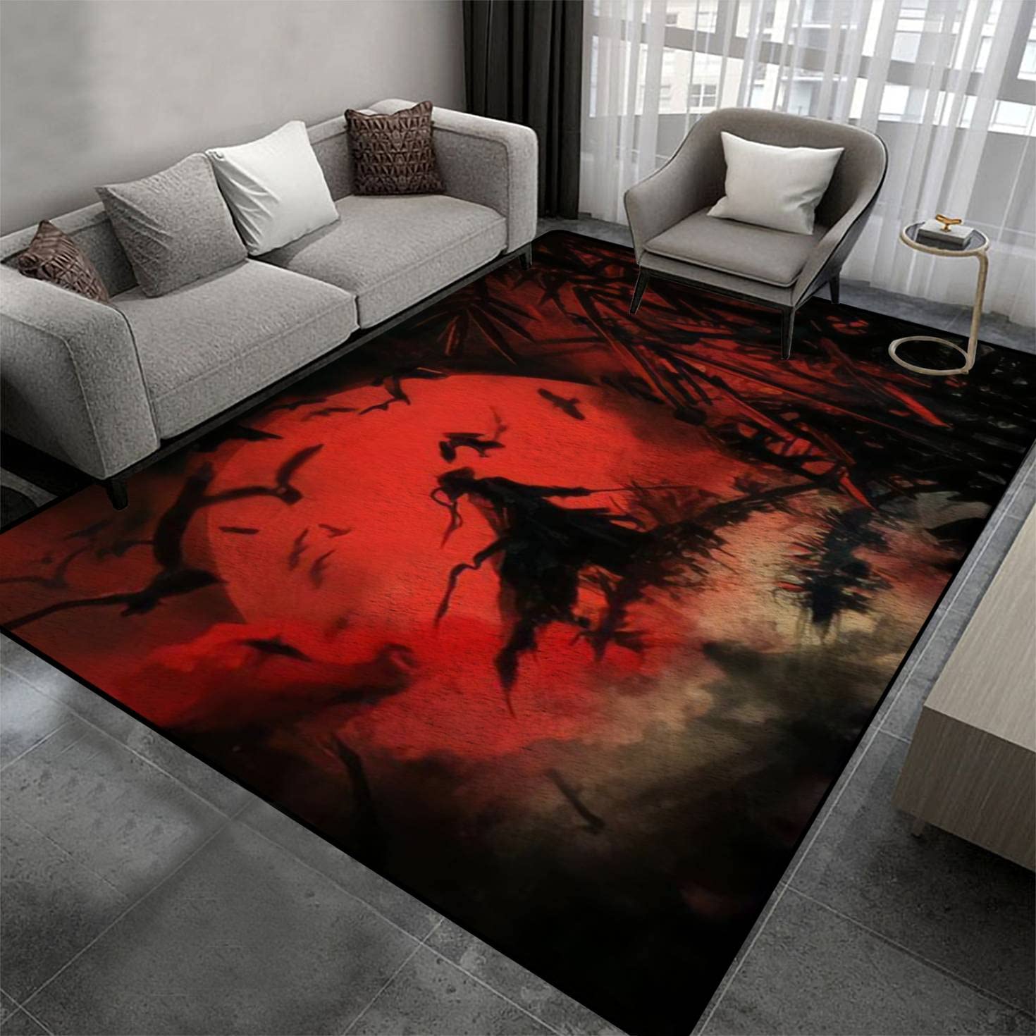 Samurai Night Scene Bamboo Katana Non-Slip Fluffy Area Rug - Soft Shaggy Carpet for Living Room, Nursery, Yoga Mats - Indoor/Outdoor Use for Home Decor, Doormat, and Cozy Floor Mat