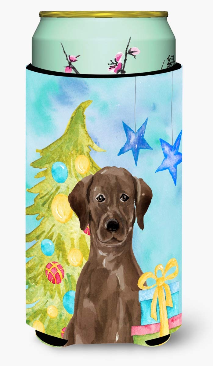 Premium CoolCookware Chocolate Labrador Christmas Tall Boys Beverage Insulator Hugger - Keeps Drinks Cold for Hours, Perfect for Holiday Parties & Outdoor Adventures