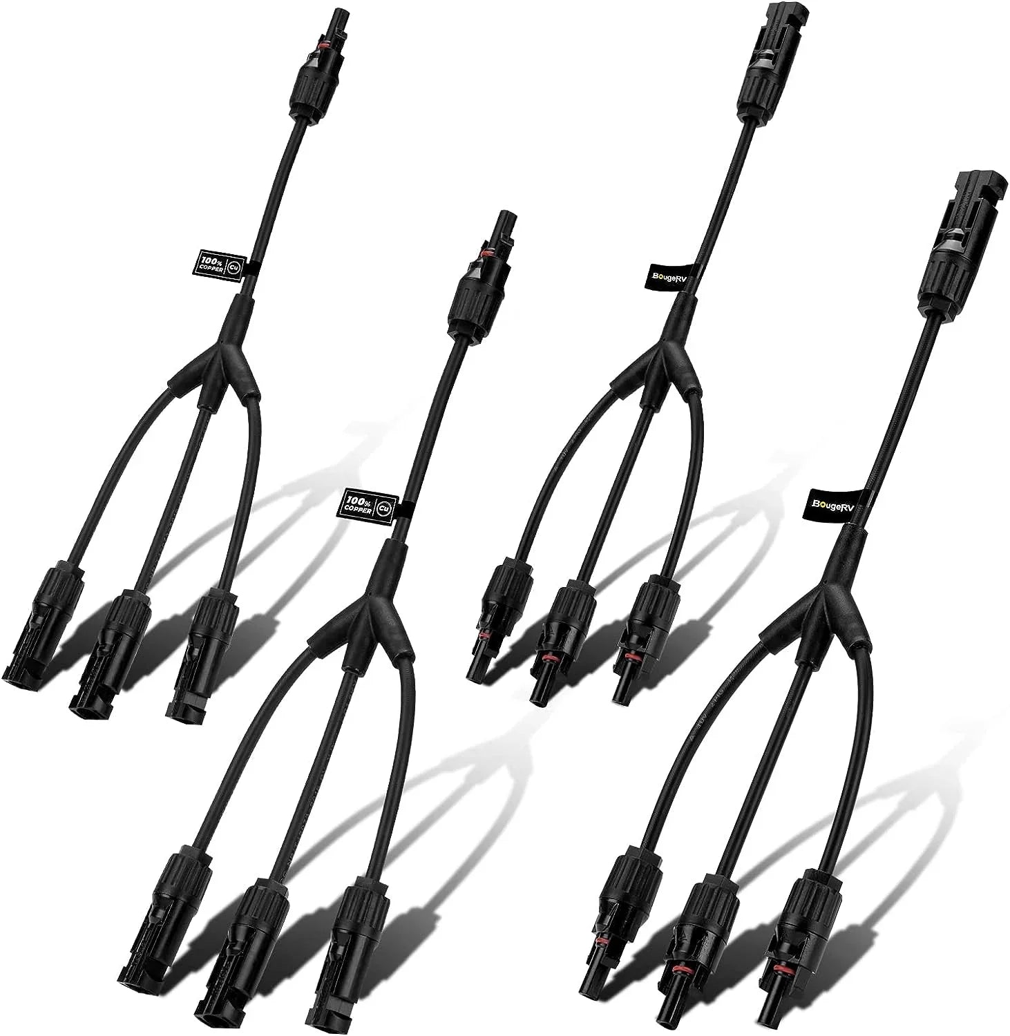 BougeRV 1 to 3 Solar Panel Parallel Connectors - Waterproof Solar Cable Wire for RV, Boat, Off-Grid Power System - Compatible with 100W to 400W Solar Panels