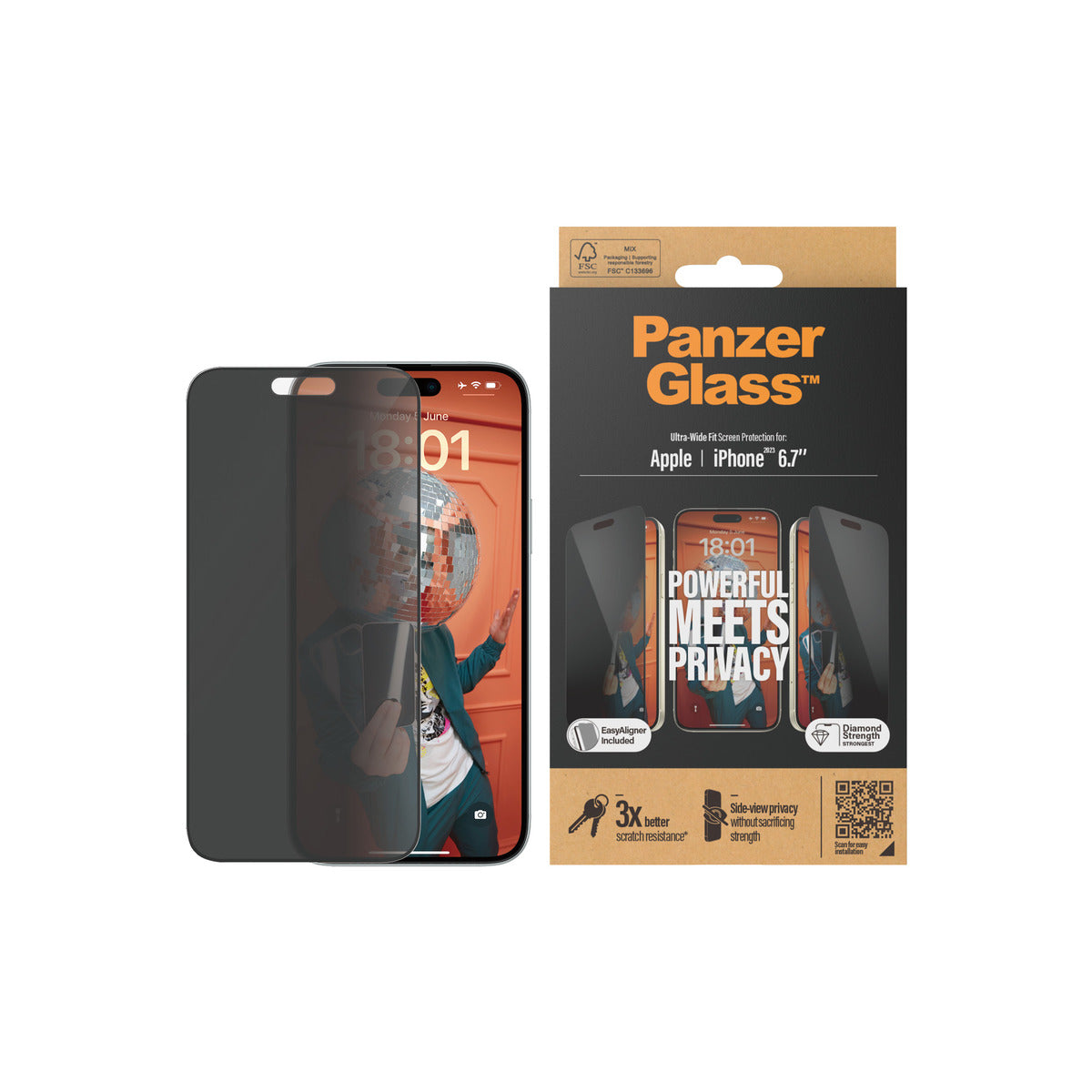 PanzerGlass Privacy Screen Protector for iPhone 15 Plus - Anti-Spy Tempered Glass with HD Clarity - Perfect for Office, Travel & Public Use