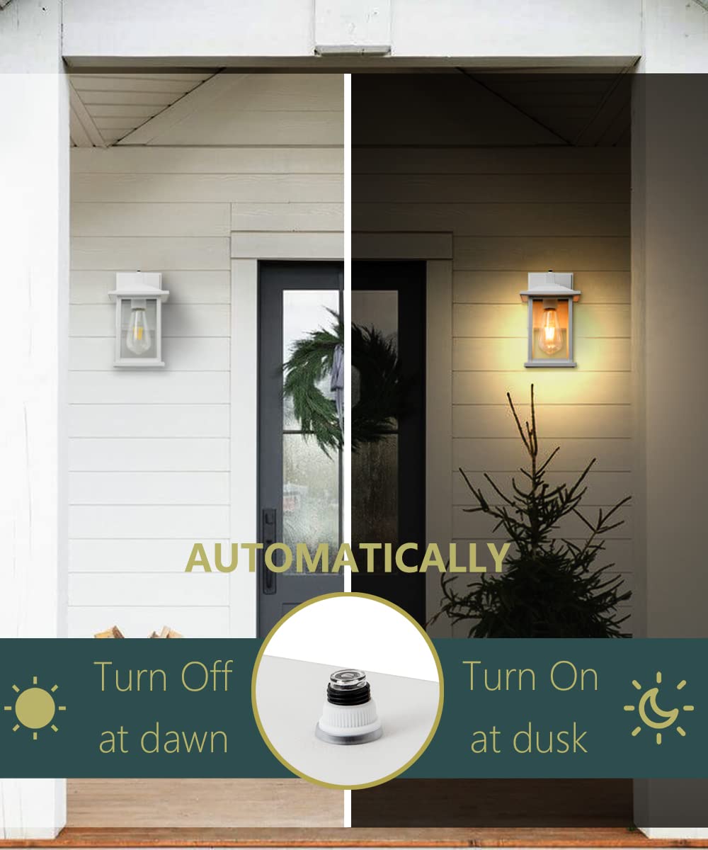 OUPAVOCS Outdoor Wall Sconce Light with GFCI Outlet - Dusk to Dawn Waterproof Exterior Porch Light - Matte White Wall Mounted Outdoor Lighting for House, Garage, Patio - Perfect for Front Entryway, Backyard & Pathway Illumination