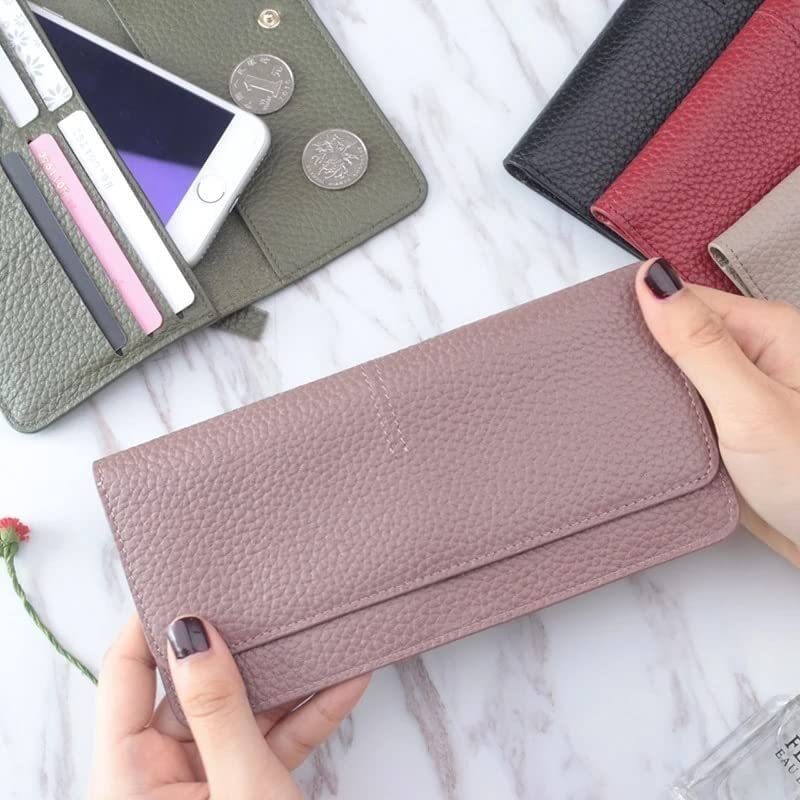 Genuine Leather Women's Wallet - Slim Long Bifold Wallet with RFID Protection, Credit Card Slots & Coin Pocket (20 x 9.5 x 1cm) - Perfect for Everyday Use, Travel & Gift Giving (Color: Brown)