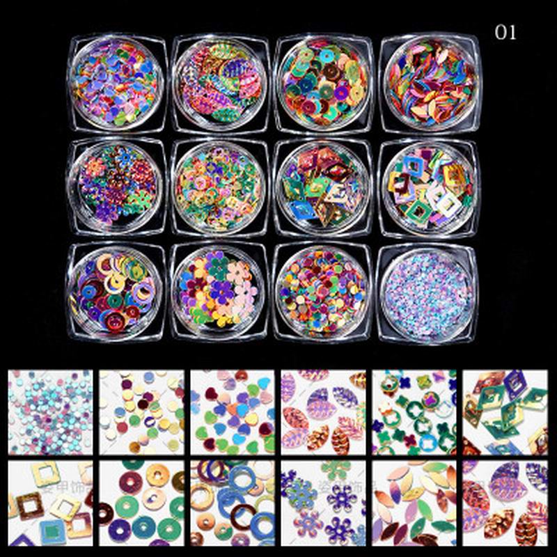 12 Jars Multicolor Glitter Sequins for Nail Art - DIY Manicure, Acrylic Nails, Gel Polish, and Party Makeup Designs