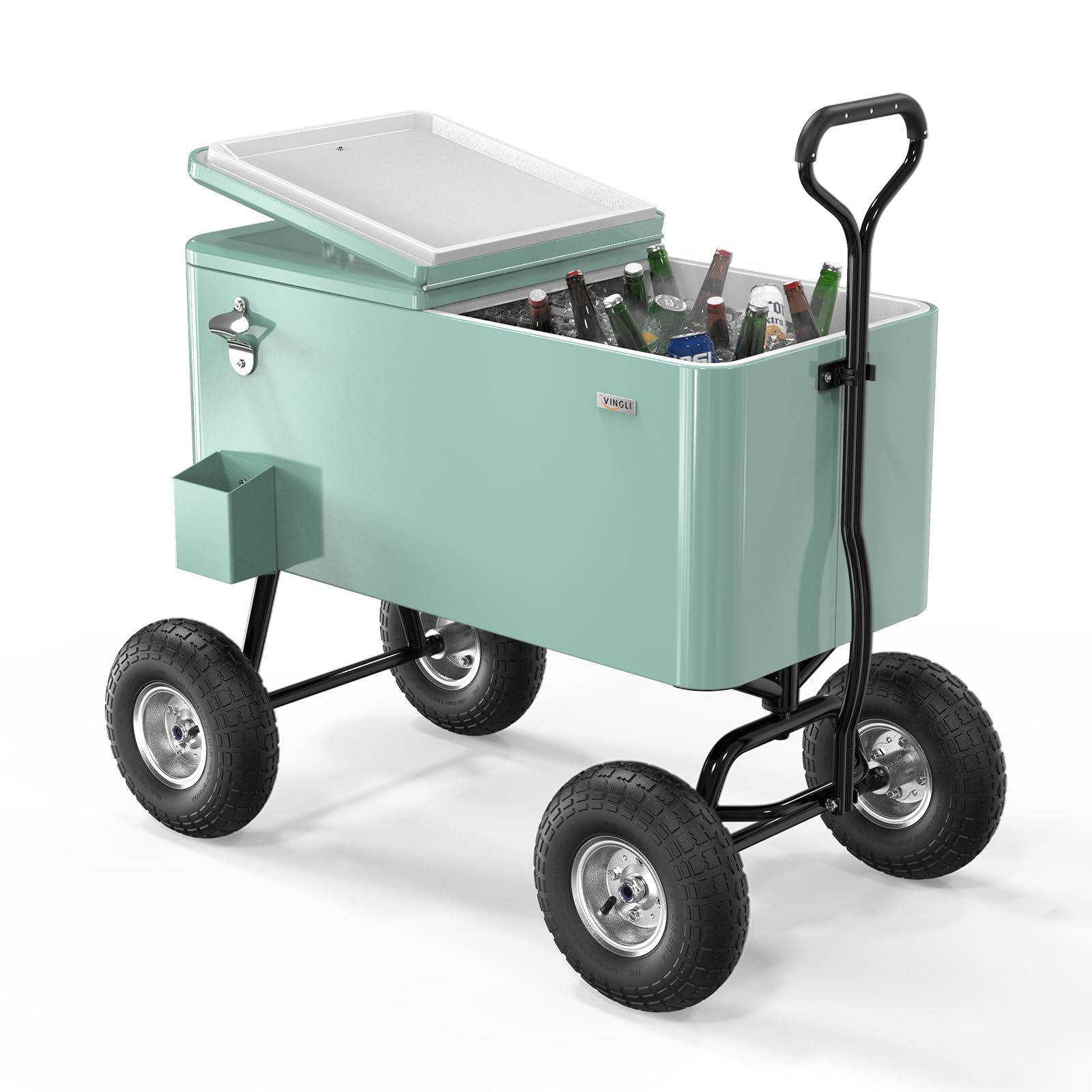 VINGLI 80 Quart Rolling Cooler with Wheels - Heavy Duty Ice Chest for Beach, Camping, Tailgating & Outdoor Parties - Portable Cooler Cart with Long Handle & 10