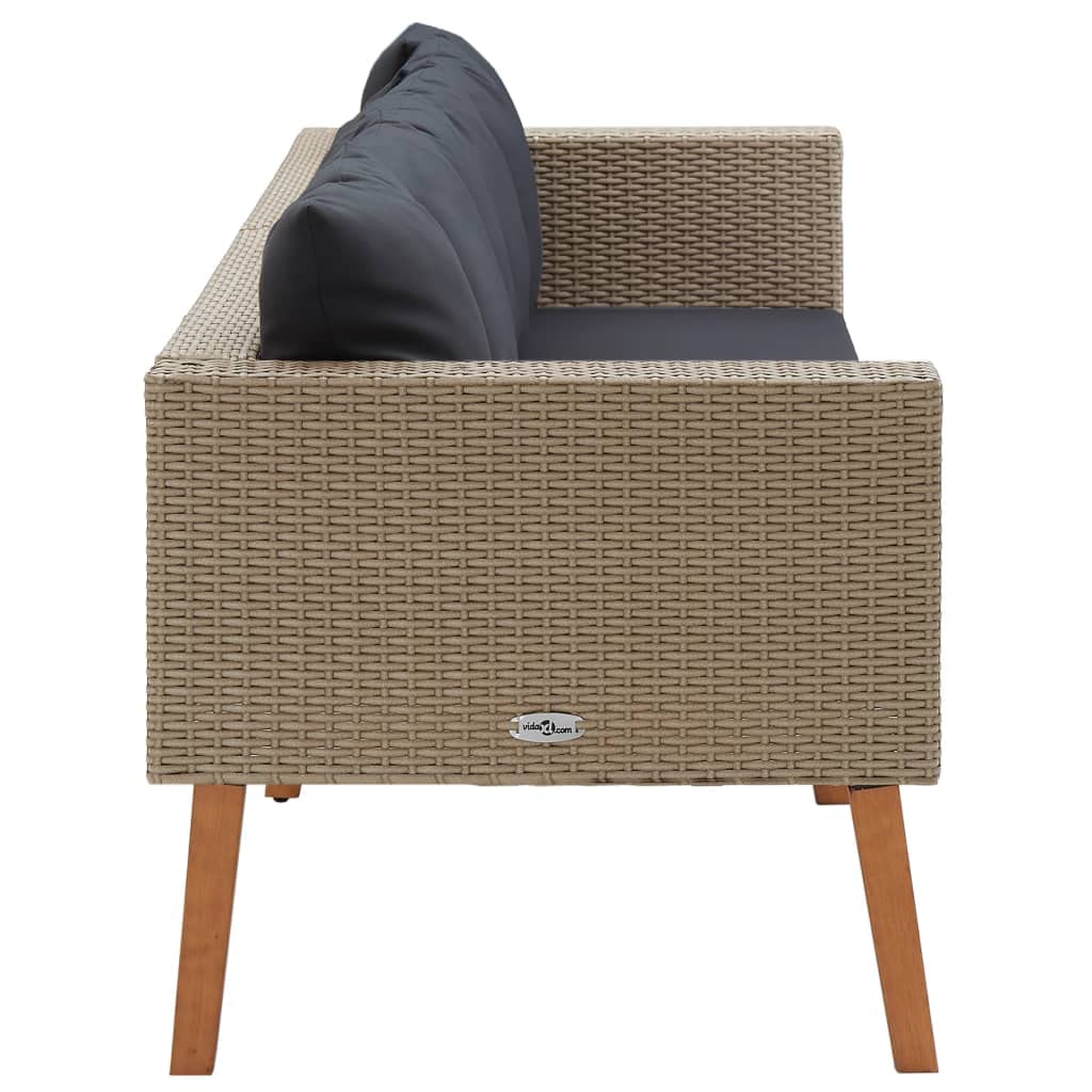 Modern 3-Seater Patio Sofa with Cushions - Waterproof Poly Rattan Upholstered Outdoor Couch - Beige Living Room Furniture for Apartment, Balcony & Backyard Relaxation