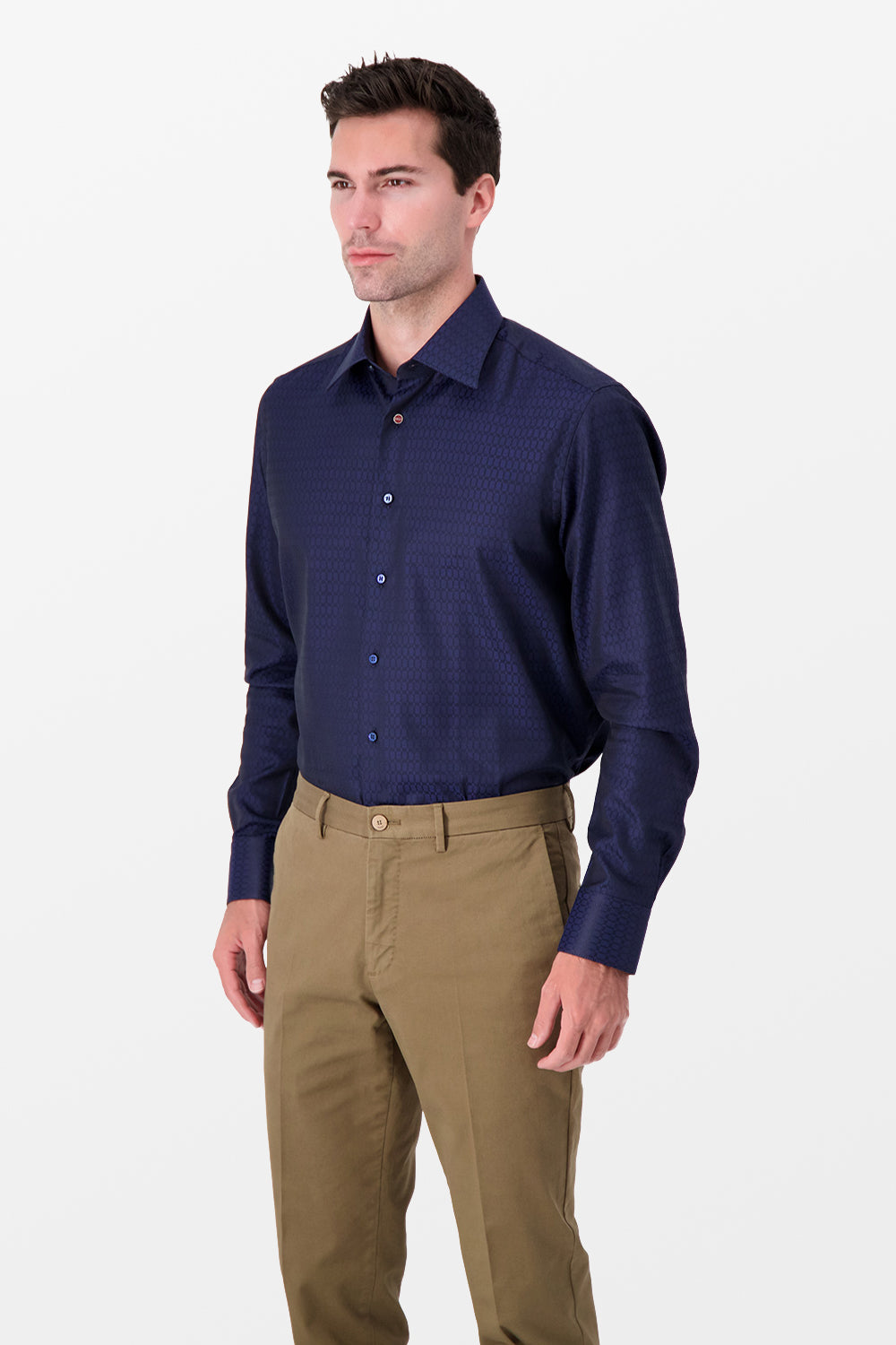 Zilli Navy Classic Men's Dress Shirt - Slim Fit Formal Shirt for Business, Office & Special Occasions
