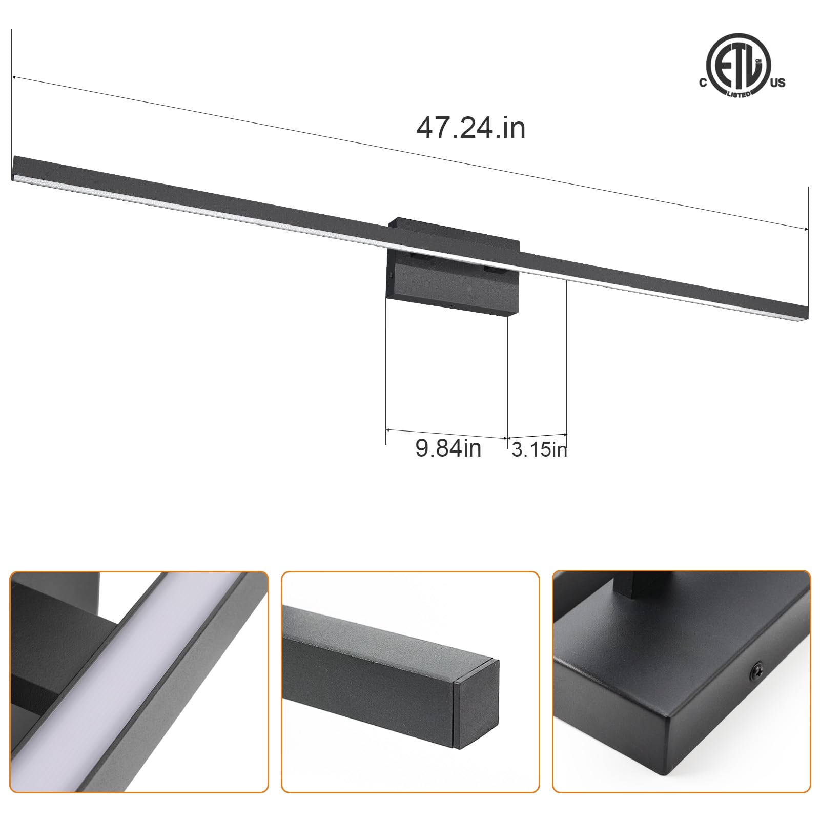 VOLISUN 48 Inch Modern Black LED Vanity Light Bar - 30W Dimmable 5CCT Bathroom Light Fixture for Mirror - ETL Certified - Perfect for Bathroom Makeup Vanity, Dressing Room & Spa Lighting