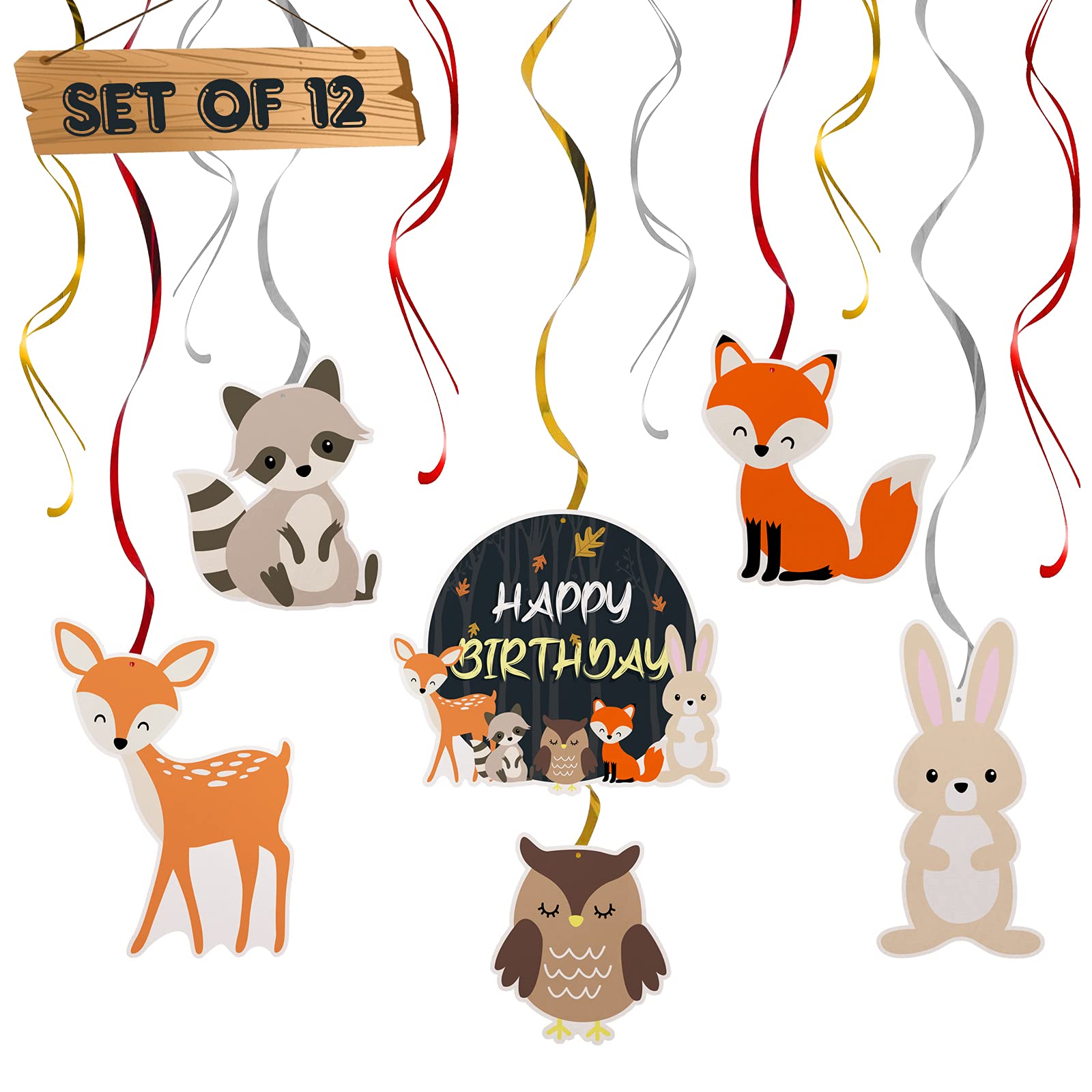 Woodland Creatures Birthday Streamers - 12pcs Jungle Party Decor for Kids