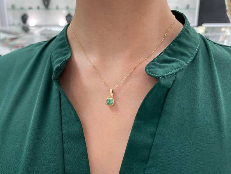 1.42 Carat Emerald Asscher Cut Bezel Set Dangle Pendant in 14K Gold | Elegant Jewelry for Women, Perfect Gift for Anniversary, Birthday & Special Occasions