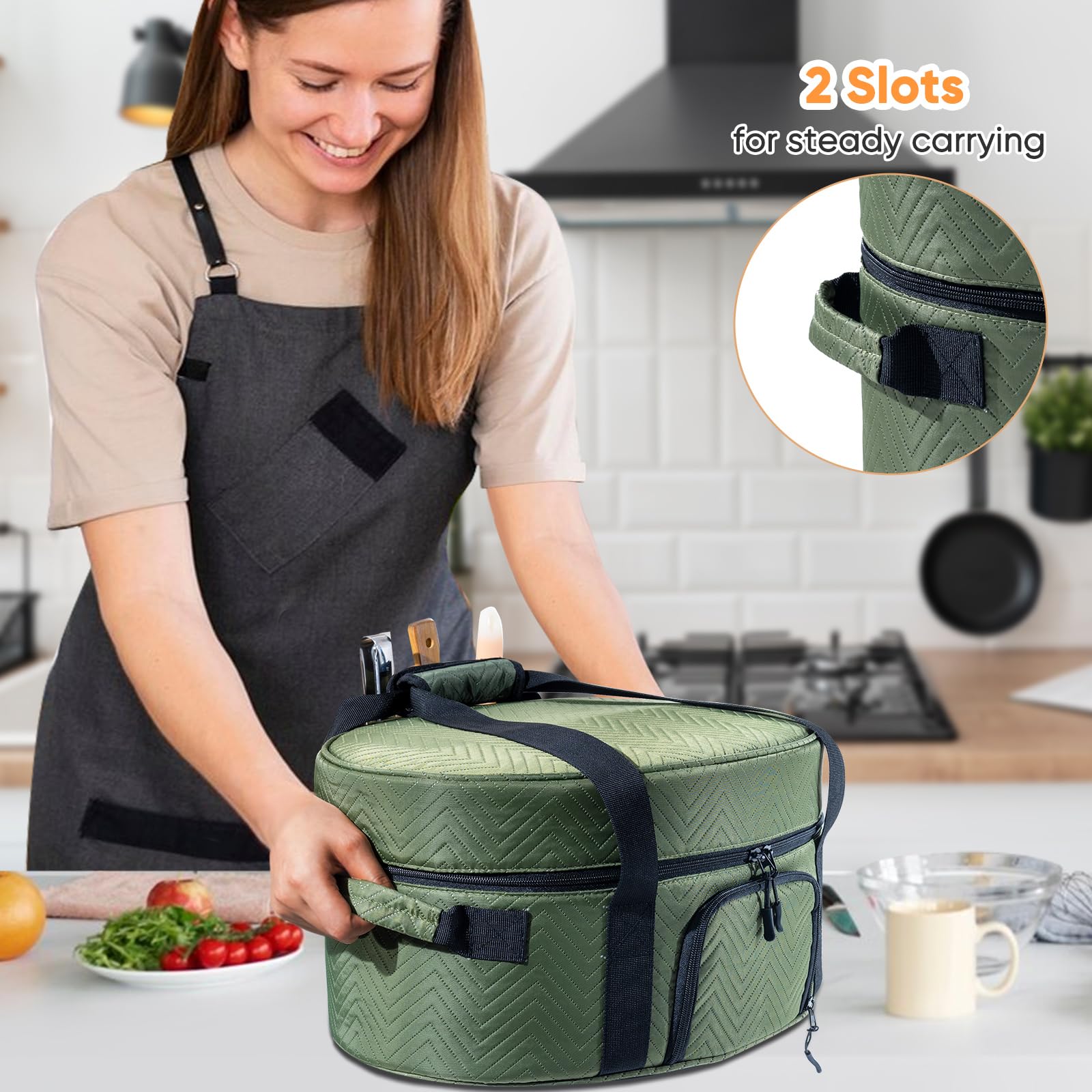 Insulated Slow Cooker Carrying Bag for 6-8 Quart CrockPot & Hamilton Beach - Portable Thermal Cooker Case with See-Through Window, Adjustable Strap & Accessory Pocket - Perfect for Picnics, Potlucks & Travel