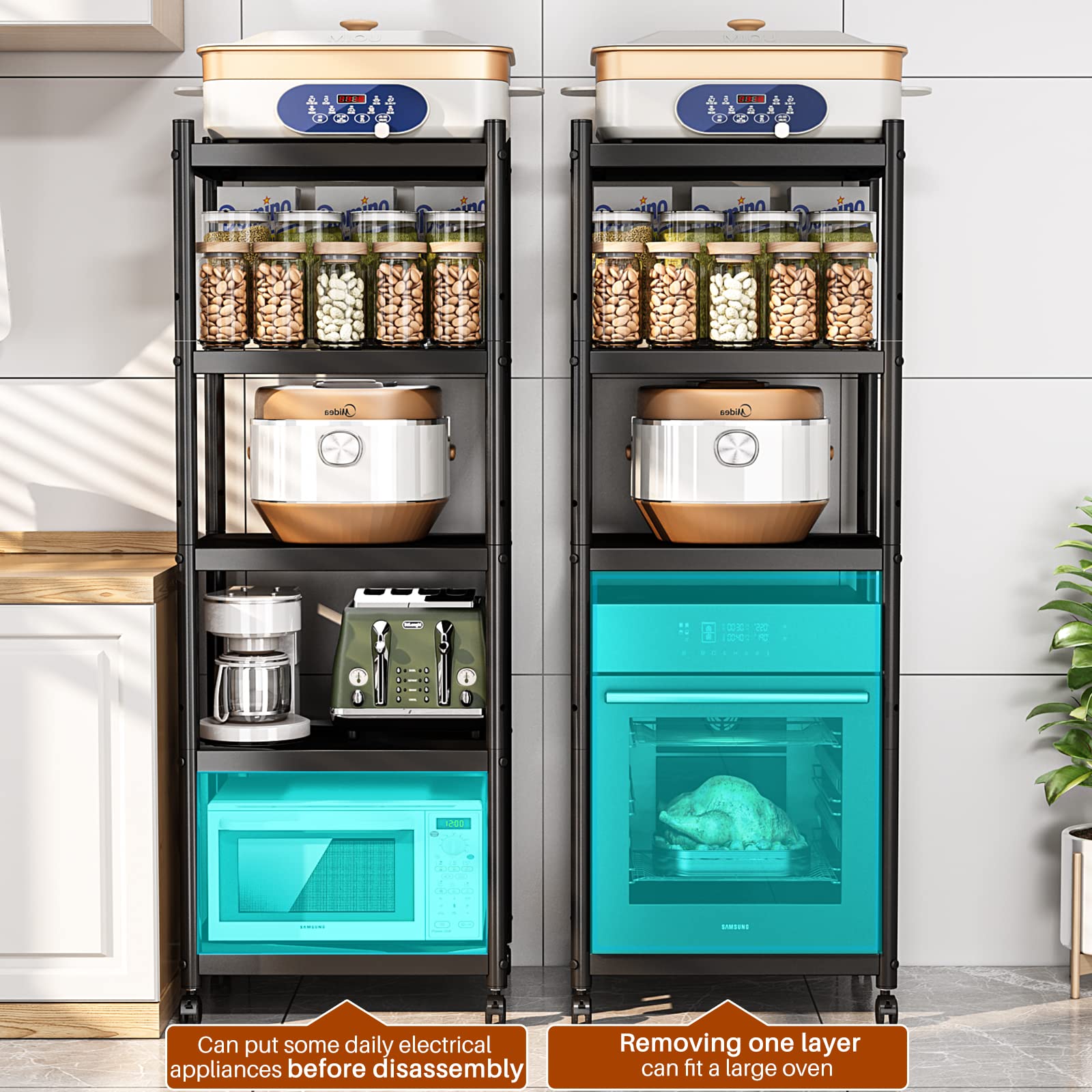 5-Shelf Heavy Duty Metal Storage Rack with Wheels - Adjustable Kitchen Organizer, Garage Shelving Unit, Black - Perfect for Pantry, Laundry Room & Workshop Organization