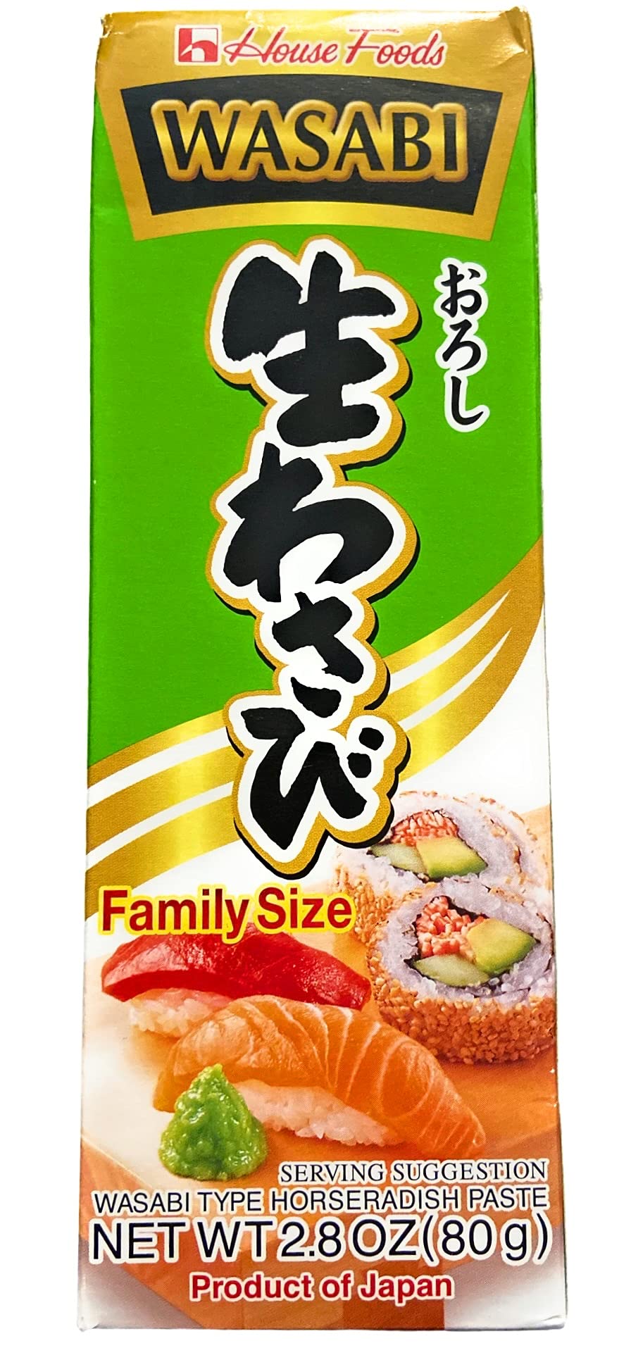 House Foods Jumbo Wasabi Tube - 2.81 oz (80g) Spicy Japanese Horseradish Paste for Sushi, Sashimi & Asian Dishes - Great for Home Cooking & Restaurant Use