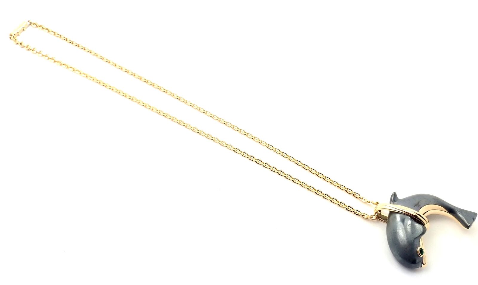 Authentic Cartier 18k Yellow Gold Hematite Dolphin Pendant Necklace - Luxury Jewelry Gift for Women, Perfect for Anniversary, Birthday & Special Occasions