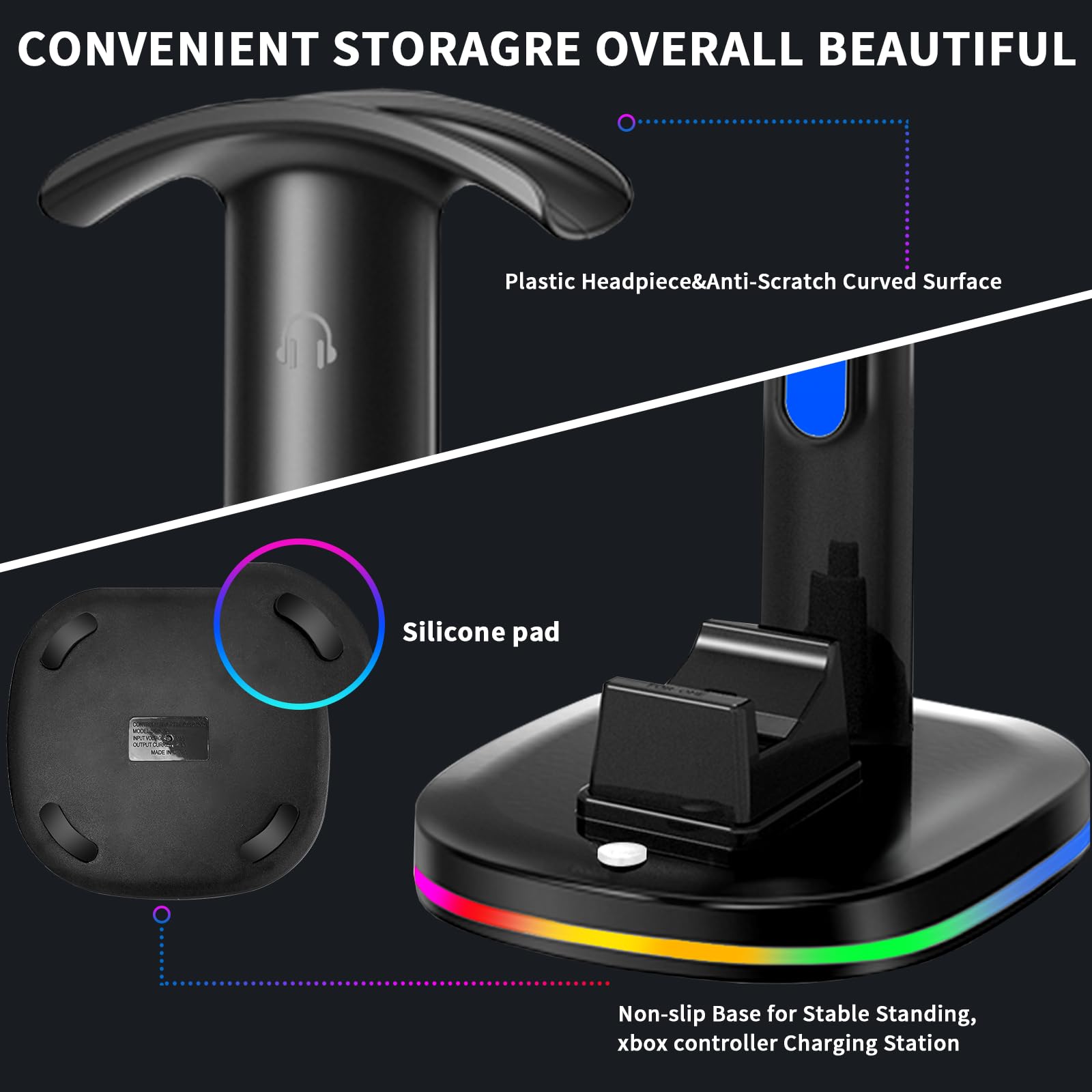 Xbox Headphone Stand with Controller Charger - RGB Gaming Controller Charging Station & Headset Holder for Xbox Series X/S, Xbox One X/S - Includes 5180mWh Rechargeable Battery Pack - Perfect for Gaming Setup & Organized Gaming Accessories Storage