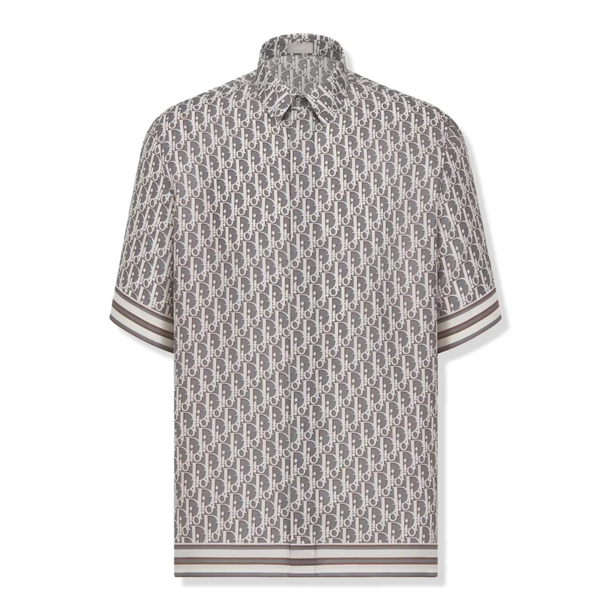 Dior Oblique Short Sleeve Grey Silk Twill Shirt for Men - Luxury Casual Wear & Office Fashion
