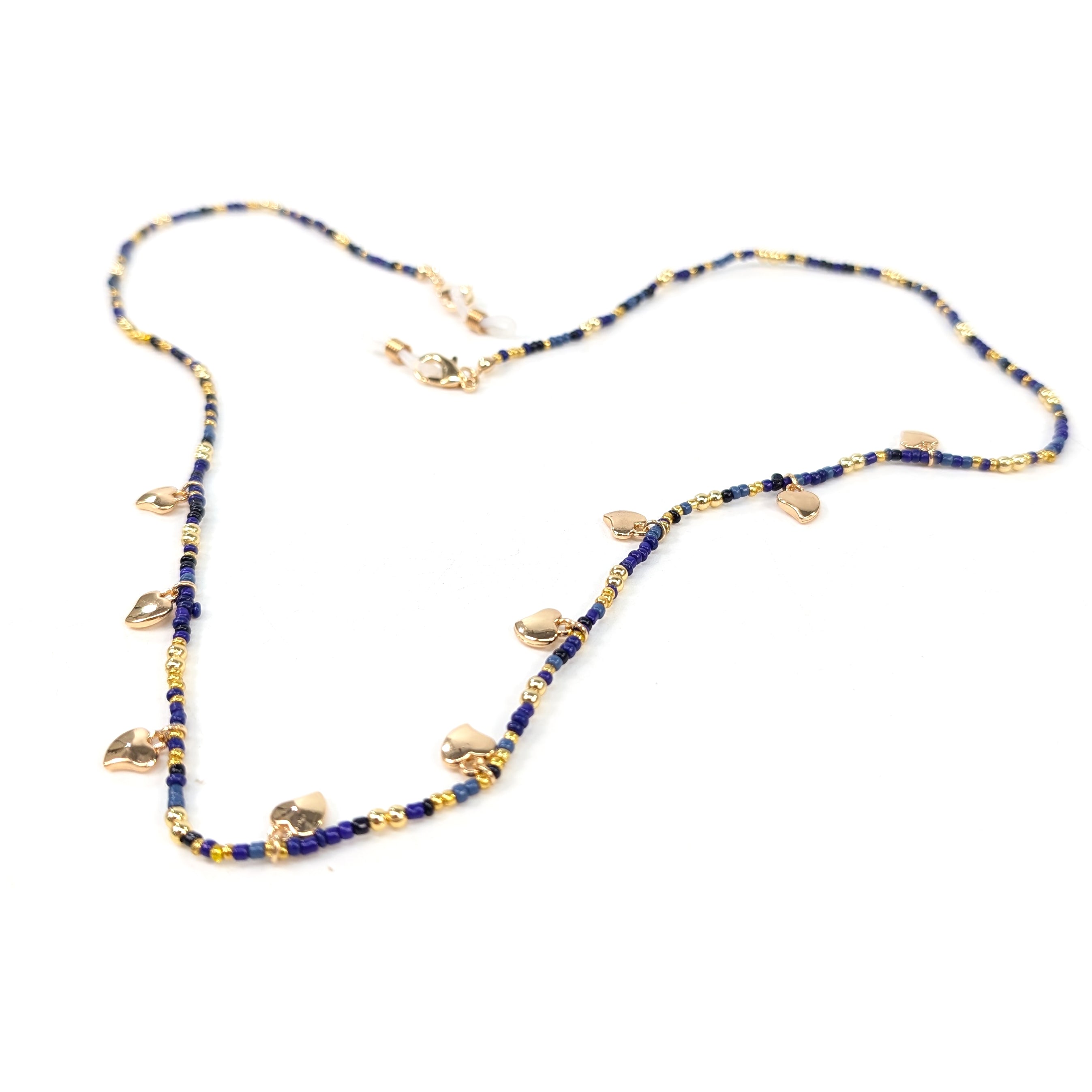 Hearts Neck Chain for Glasses - Adjustable Navy Blue Eyewear Lanyard for Reading Glasses & Sunglasses - Perfect for Work, Travel, and Outdoor Activities