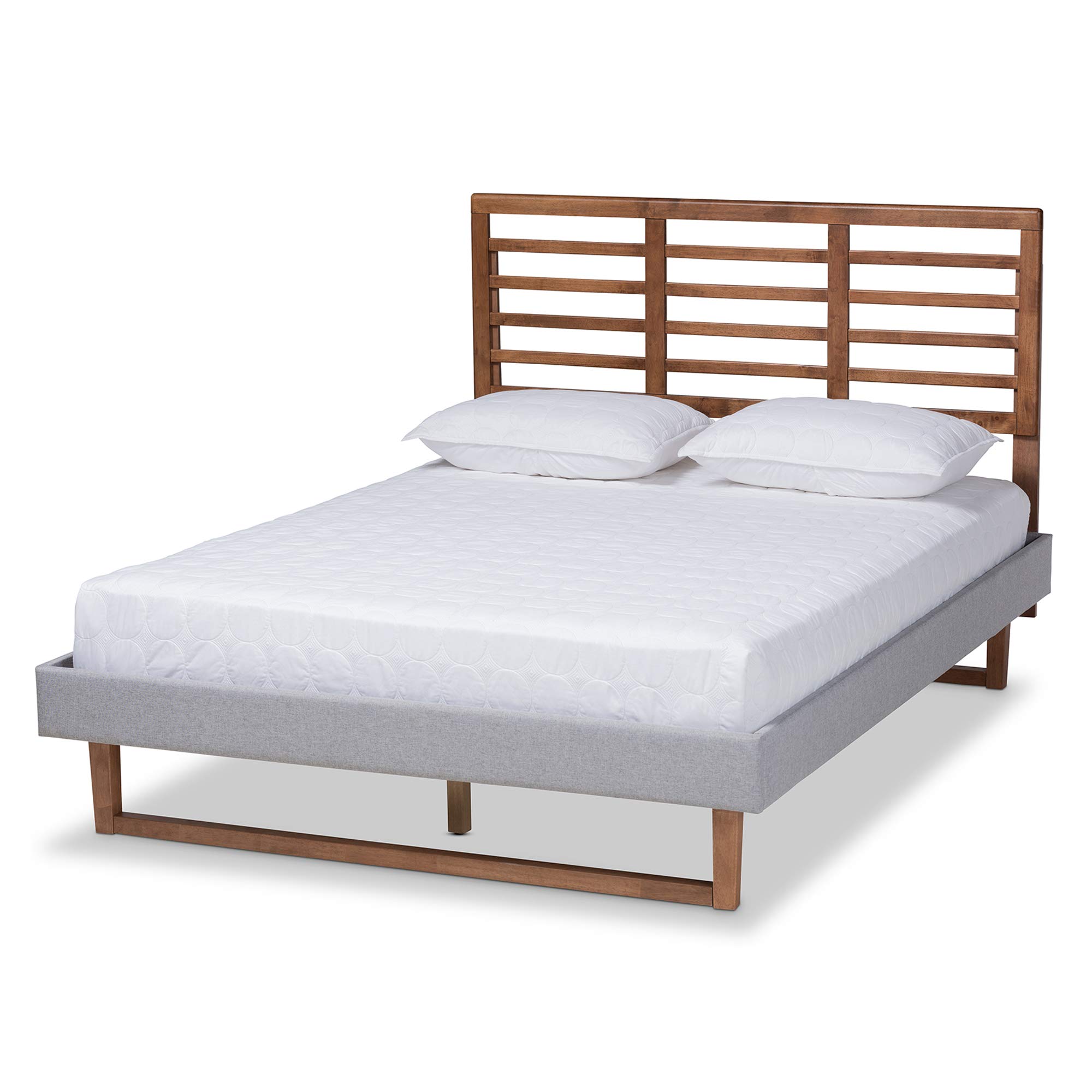 Baxton Studio Full Size Platform Bed Frame - Light Grey/Ash Walnut Finish - Modern Minimalist Bedroom Furniture for Small Spaces & Apartments