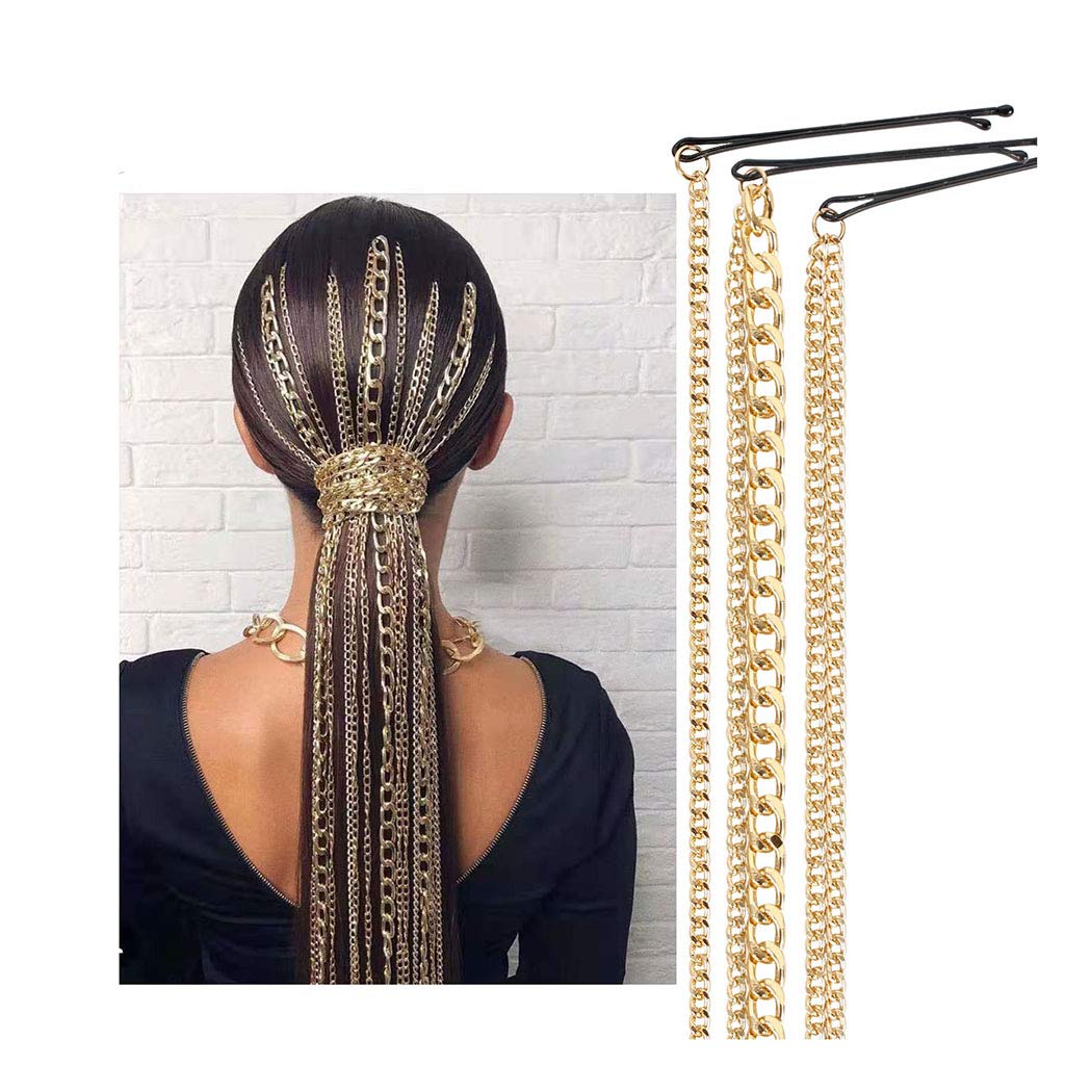 Punk Tassel Hair Clips with Multistrand Chain - Stylish Ponytail Hair Accessories for Women & Girls | Perfect for Nightclub, Festival & Party Outfits (Gold)
