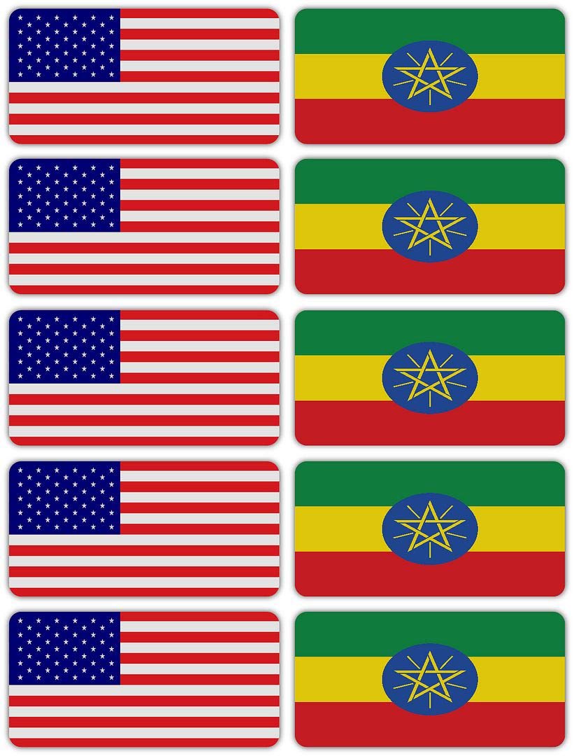 3M Reflective Ethiopia and US Flag Stickers (10-Pack) - High Visibility Safety Decals for Hard Hats, Laptops, Bikes & Toolboxes - Perfect for Night Safety, Work Zones and Patriotic Displays