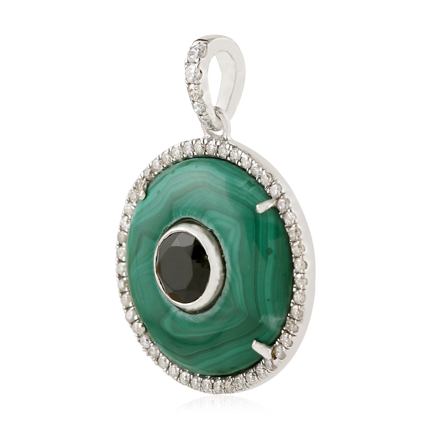 18K White Gold Malachite Evil Eye Pendant with Spinel & Diamond Accents - Elegant Jewelry Gift for Protection & Good Luck | Perfect for Birthdays, Anniversaries & Spiritual Occasions