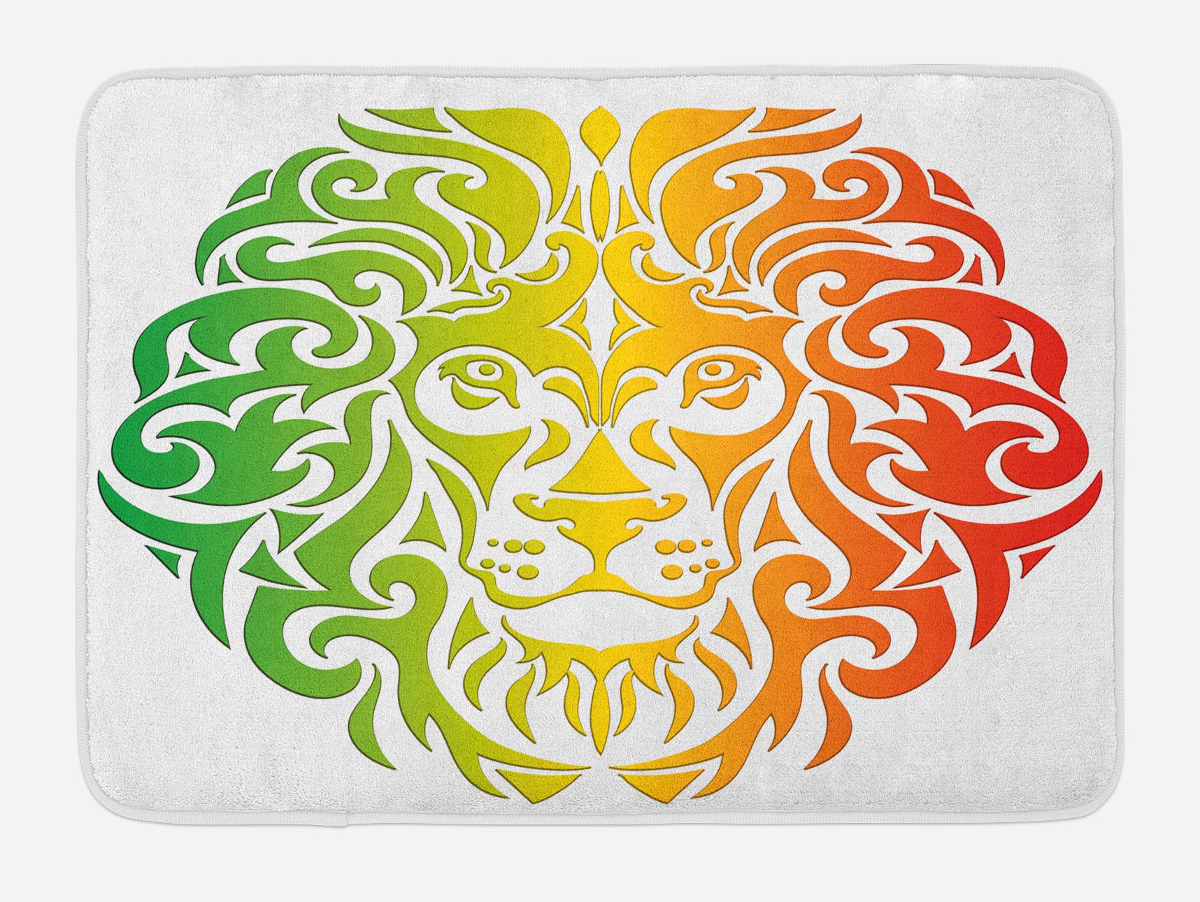 Ambesonne Rasta Bath Mat - Lion Portrait King of Jungle Non-Slip Plush Bathroom Rug, 30.2 x 20 Inches, Fern Green & Orange - Perfect for Bathroom Decor, Shower Mats, and Home Spa Essentials