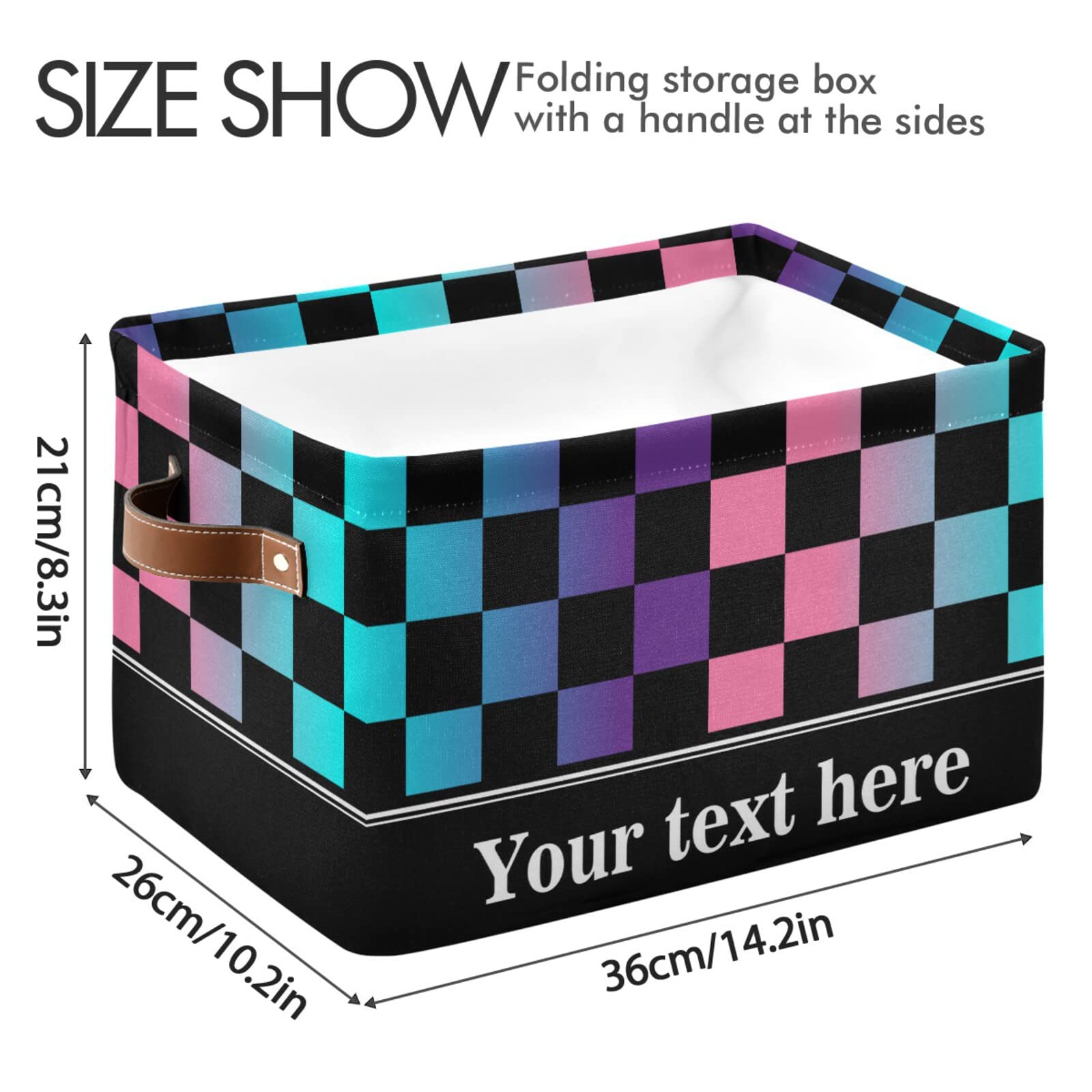 Checkerboard Plaid Storage Basket - Colorful Rectangular Collapsible Bin with Leather Handles | Home Organization & Gift Box for Bedroom, Bathroom, Nursery & Office