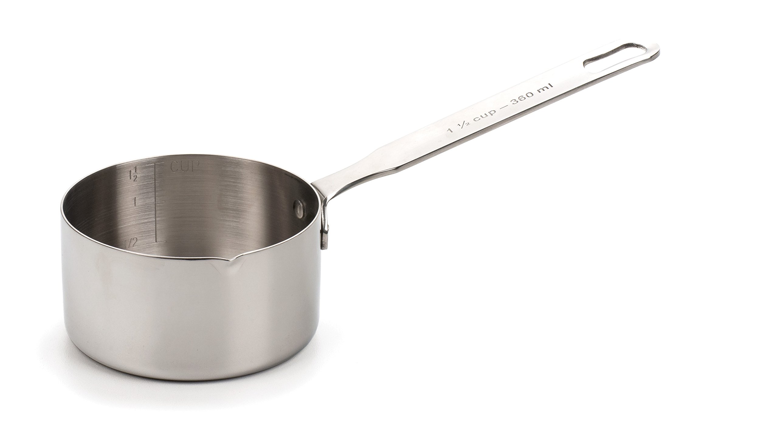 RSVP International Endurance Stainless Steel Measuring Scoop - 1.5 Cup Capacity for Dry & Liquid Ingredients | Baking, Cooking & Pet Food Measuring | Perfect for Dog Food, Cat Food, Bird Seed & Kitchen Use | Dishwasher Safe Blue Measuring Cup