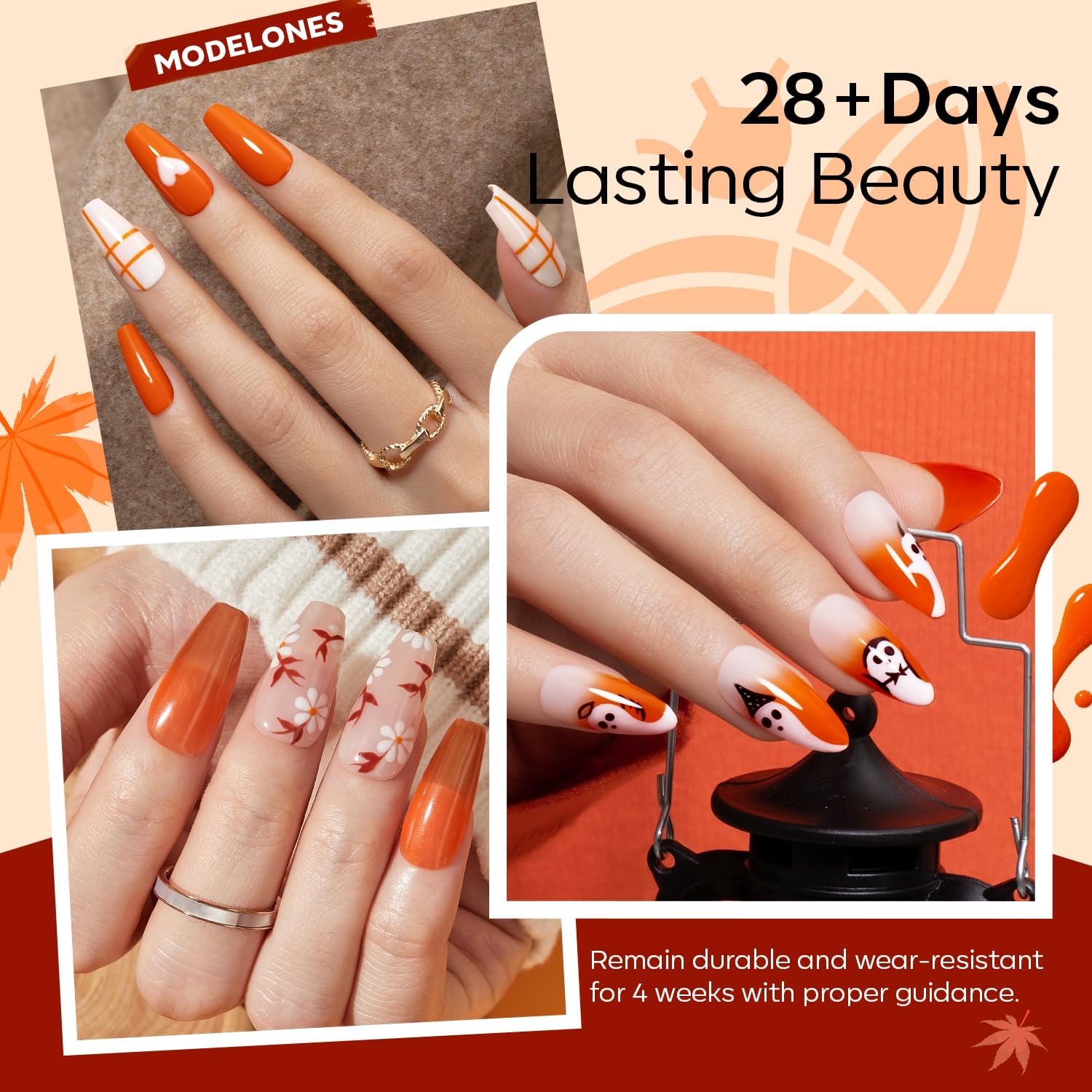 Modelones Fall Gel Nail Polish - 15ml Coral Orange Soak Off LED Gel Polish for DIY Manicure | Long Lasting Autumn Nail Art for Salon & Home Use | Perfect for Fall Weddings, Halloween, Thanksgiving Nail Designs