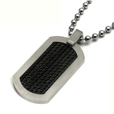 Black Titanium Cable Dog Tag Pendant with Bead Chain - Stylish Men's & Women's Necklace for Military, Outdoor & Everyday Wear