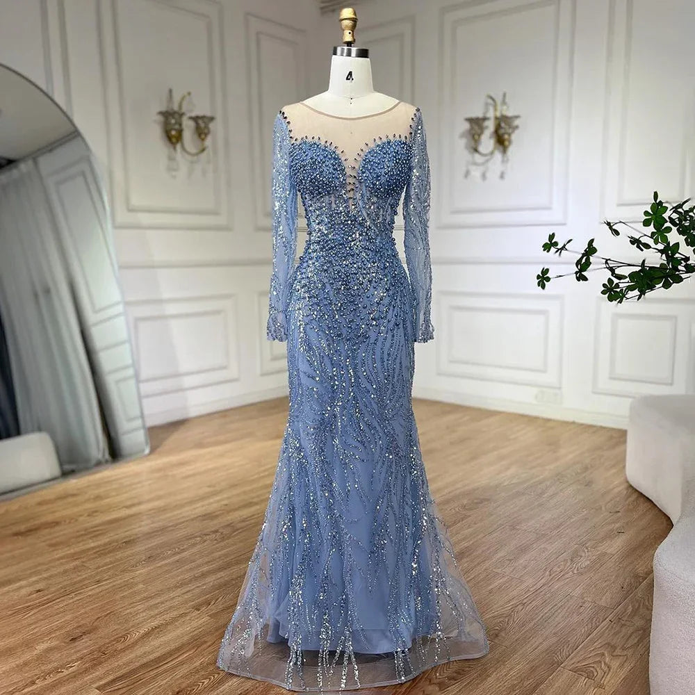 Elegant Beaded Pearl Mermaid Evening Gown for Women - Luxury Dubai Arabia Style Wedding & Party Dress 2025 | Perfect for Formal Events, Galas & Special Occasions