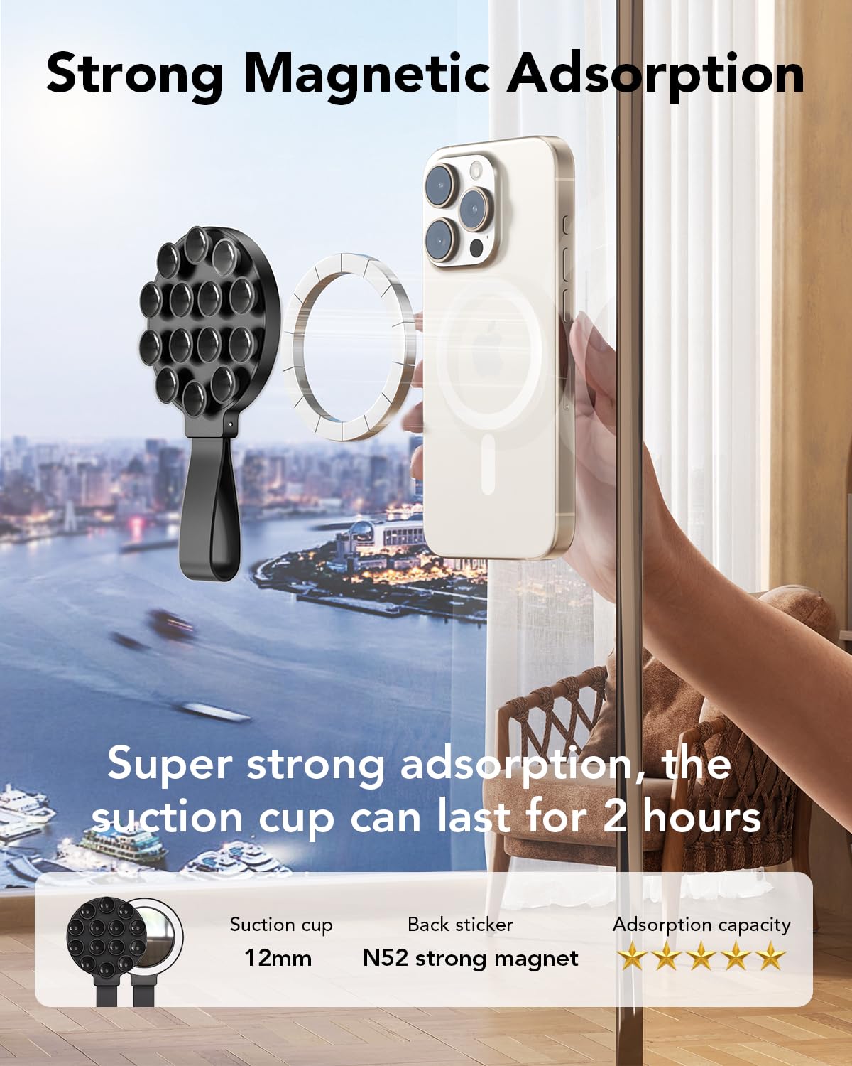 MagSafe Magnetic Silicone Suction Cup Phone Holder with Built-in Mirror - Sticky Phone Grip for iPhone 12/13/14/15 Pro Max - Hands-Free Makeup, Shower & TikTok Selfie Video Accessory - Perfect for Car Dashboard, Bathroom Mirror & Vlogging