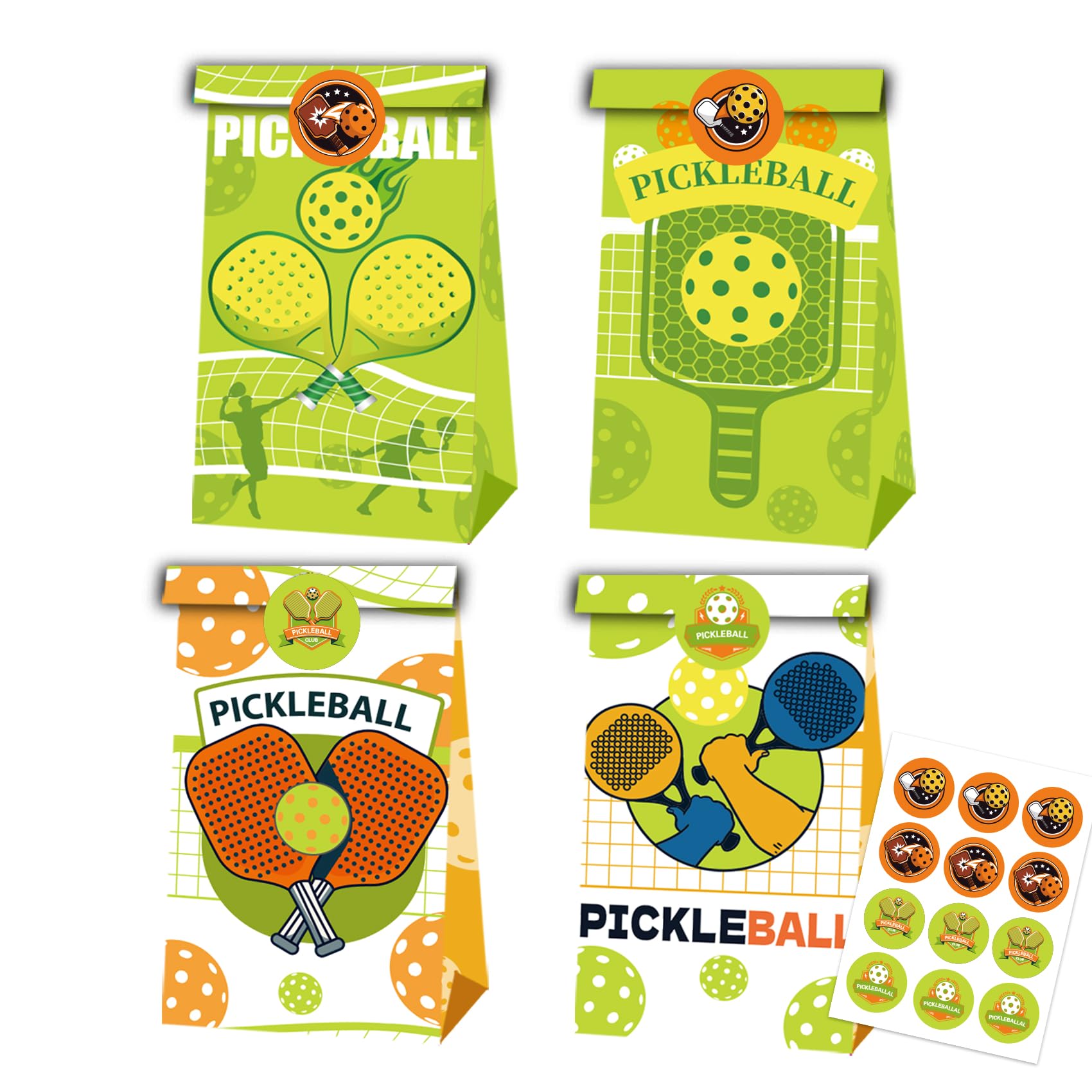 12 Pcs Pickleball Party Favor Bags with Stickers - Goodie Bags for Candy, Treats & Party Decorations | Perfect for Pickleball Birthday Parties, Tournaments & Gift Exchanges