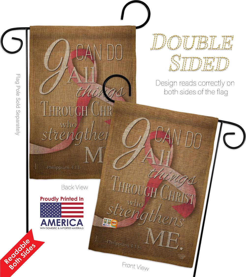 Inspirational Pink Ribbon Garden Flag - 'I Can Do All Things Through Christ' Double-Sided 13x18.5 Inch - Support Cancer, Autism & Breast Cancer Awareness - Perfect for Yard, House Decor & Survivor Gifts
