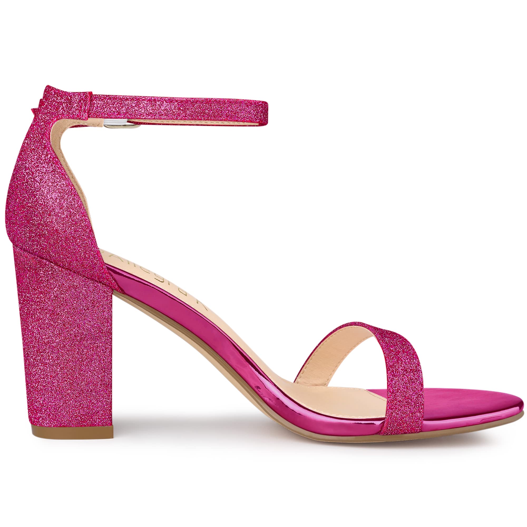 Allegra K Women's Glitter Ankle Strap Chunky Heel Sandals - Party Shoes for Weddings, Prom & Evening Events | Comfortable Dressy Heels for Women