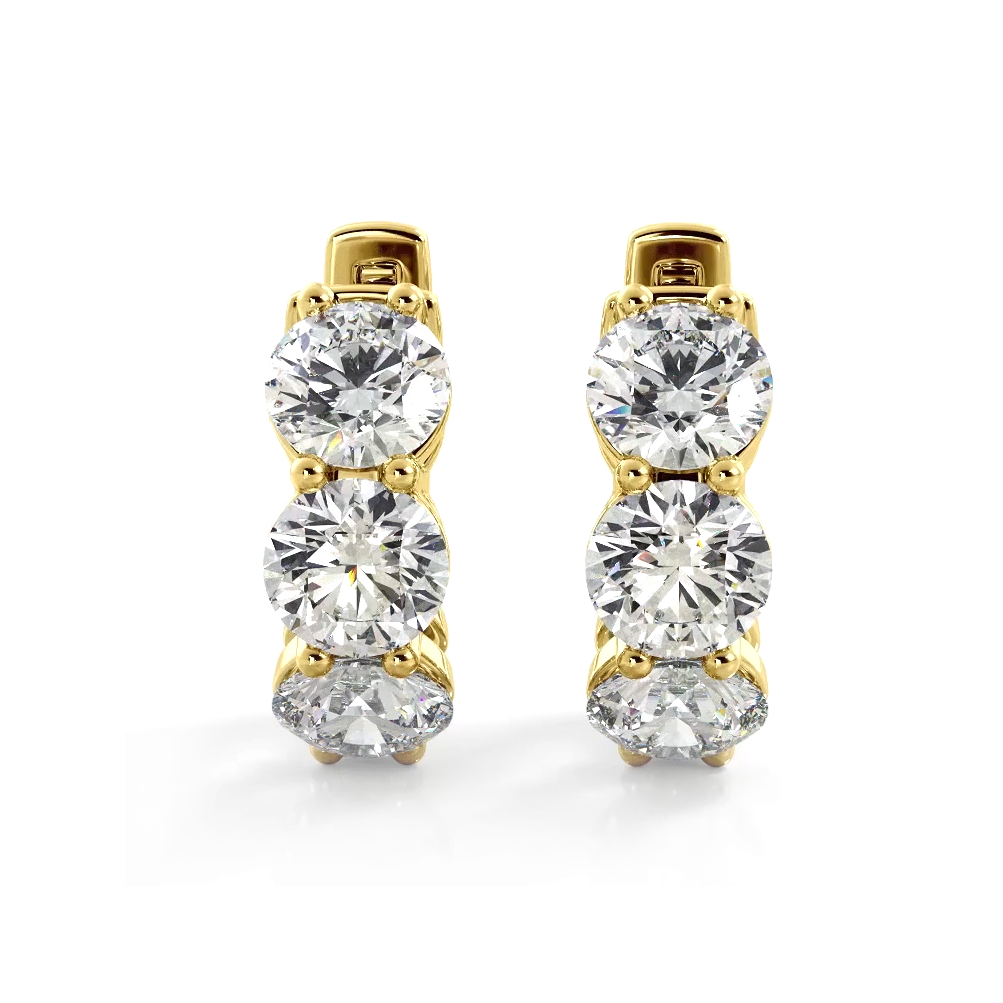 1.50 CTW Three Stone Diamond Hoop Earrings - Huggie Style Hoops for Women - Perfect for Weddings, Parties & Everyday Elegance