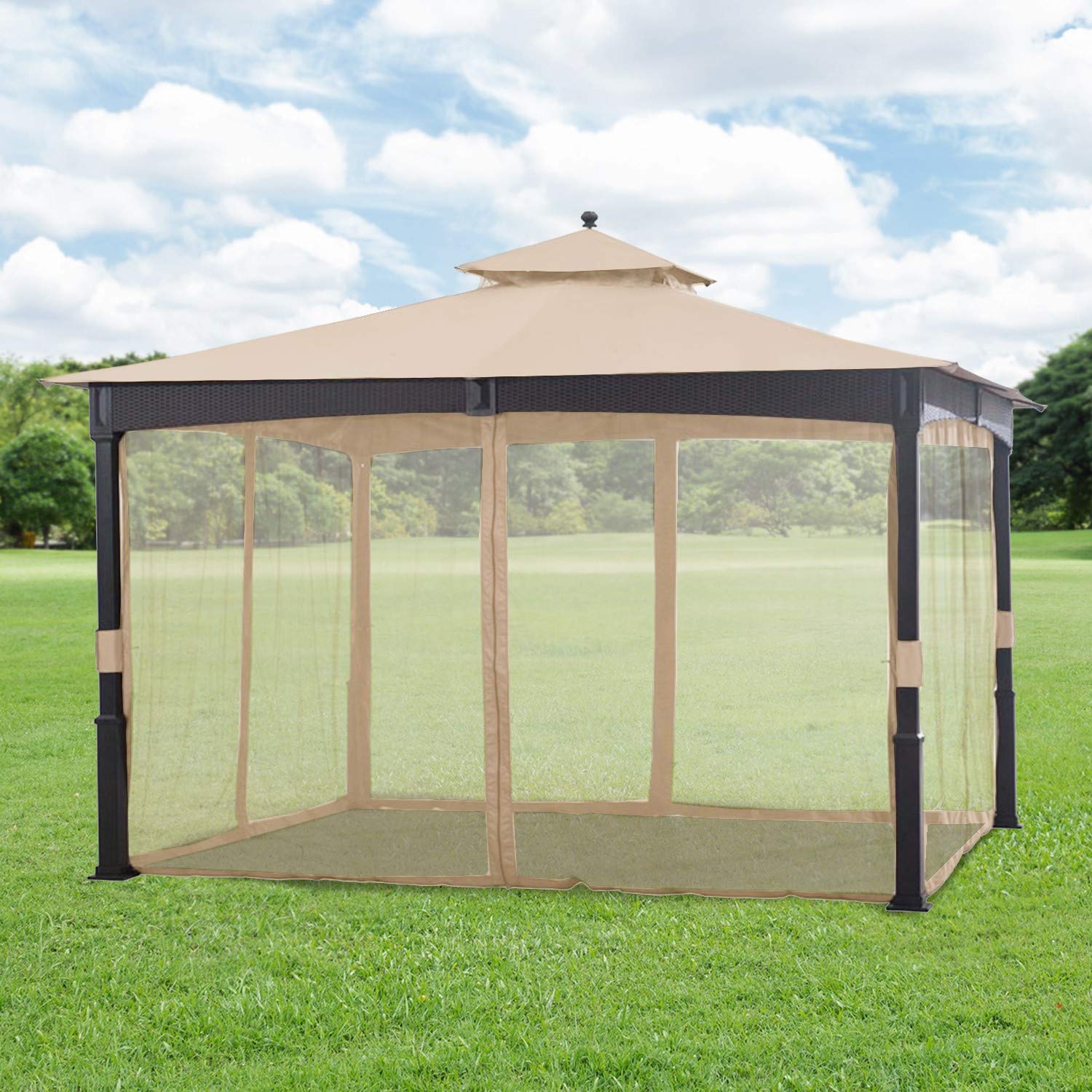 10x12 Wicker Gazebo Replacement Canopy Top Cover with Netting Set - RipLock 350 UV Protection - Perfect for Outdoor Patio, Garden, and Backyard Shade Shelter