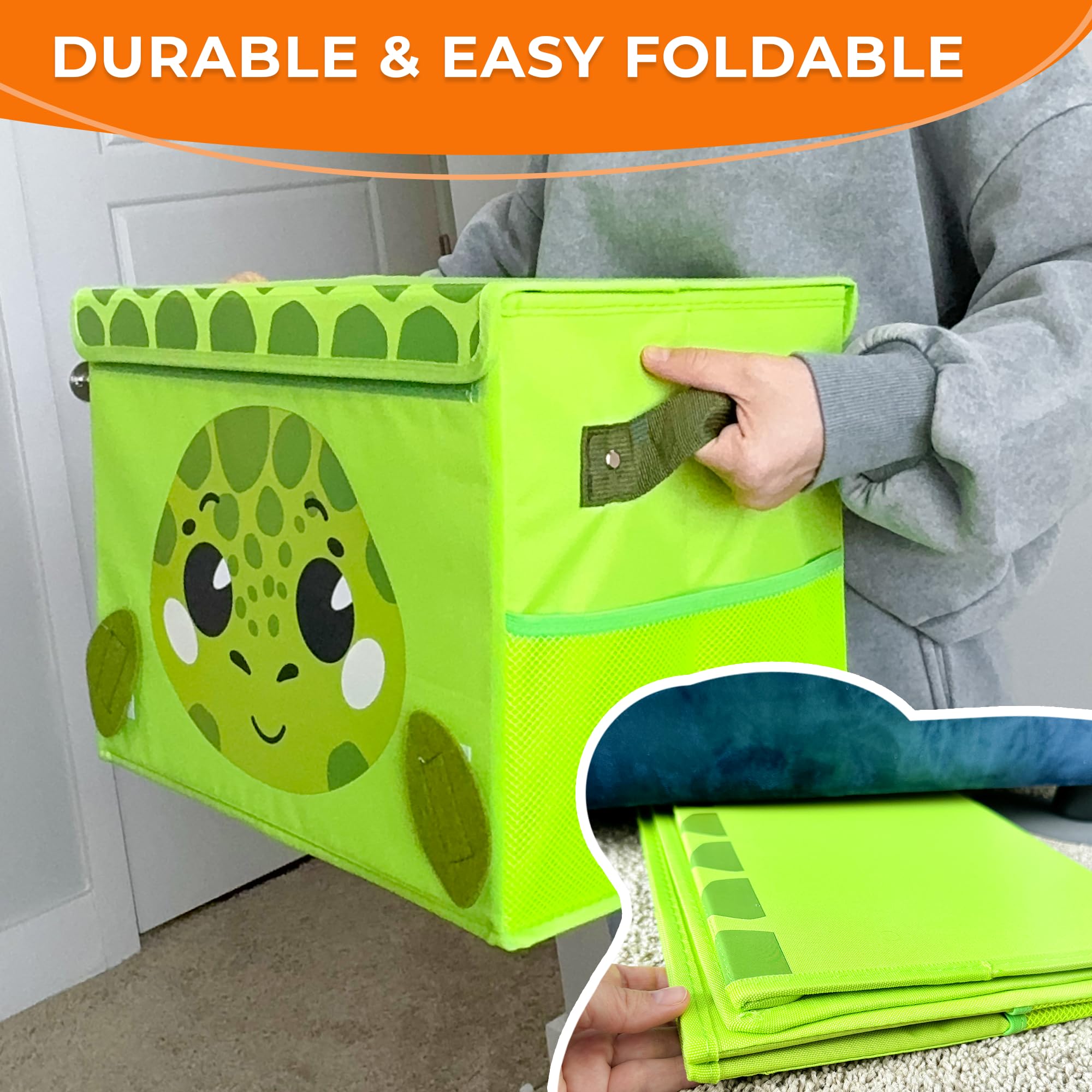QUOKKA Kids Toy Storage Box - 16x12x10 Inch Collapsible Fabric Toy Organizer with Handles & Flip-Top Lid - Foldable Playroom Bin for Boys and Girls - Perfect for Nursery, Bedroom, and Playroom Organization