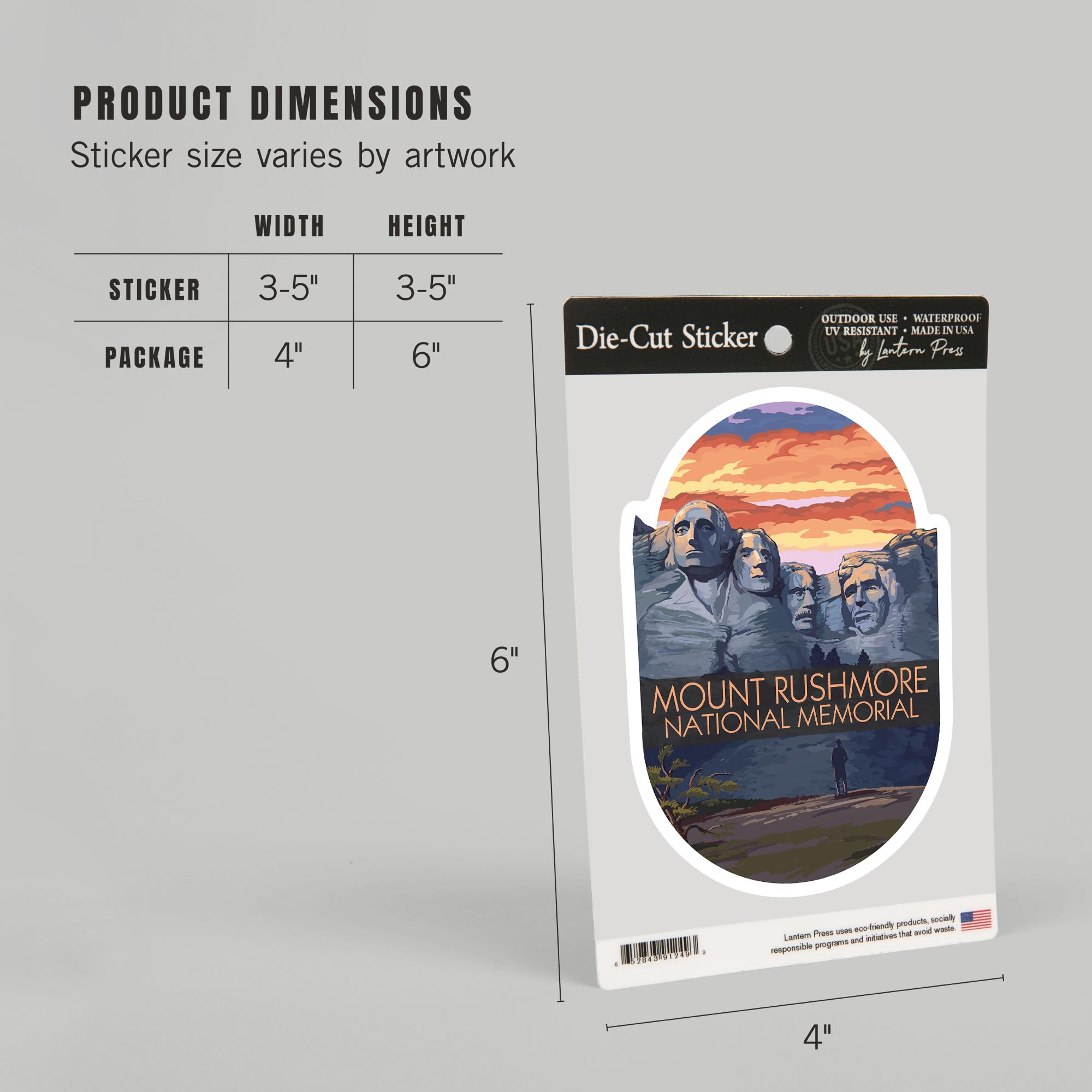 Mount Rushmore National Memorial Die Cut Vinyl Sticker - 3 to 6 Inch Waterproof Decal for Cars, Water Bottles, Laptops & Coolers - South Dakota Sunset Painterly Design - Perfect for Travel Enthusiasts & Patriotic Decor