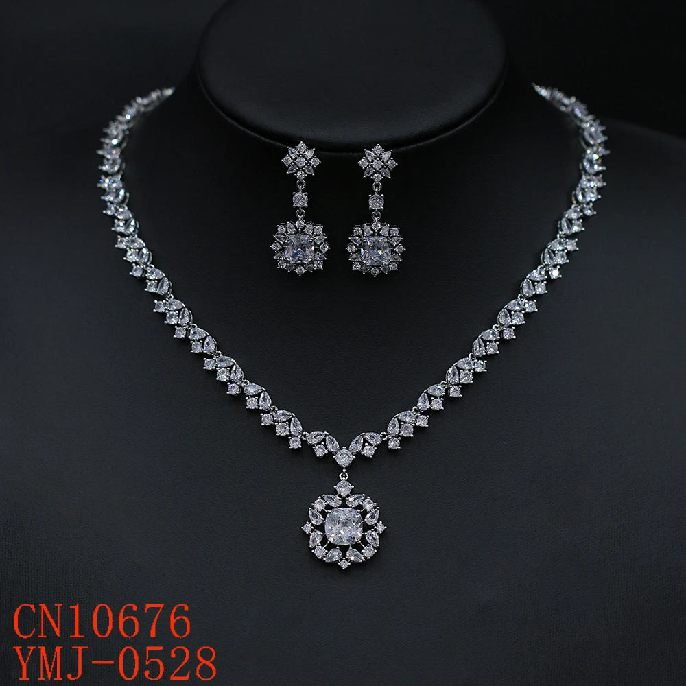 Elegant Cubic Zirconia Pendant Necklace & Earrings Set for Women - Bridal Wedding Jewelry Gift - Perfect for Anniversary, Engagement & Special Occasions